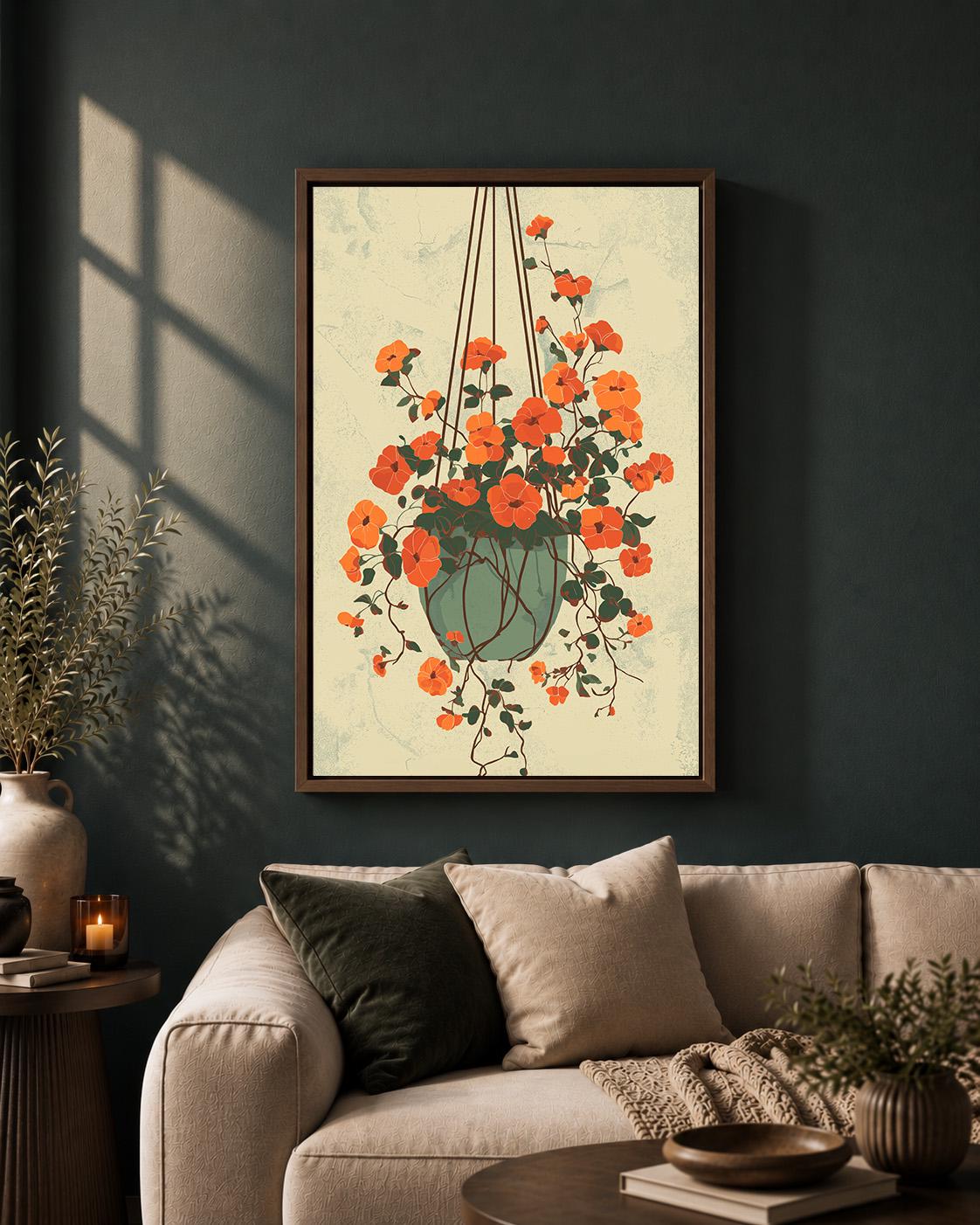 Angel Trumpet Botanical Hanging Planter Framed Canvas