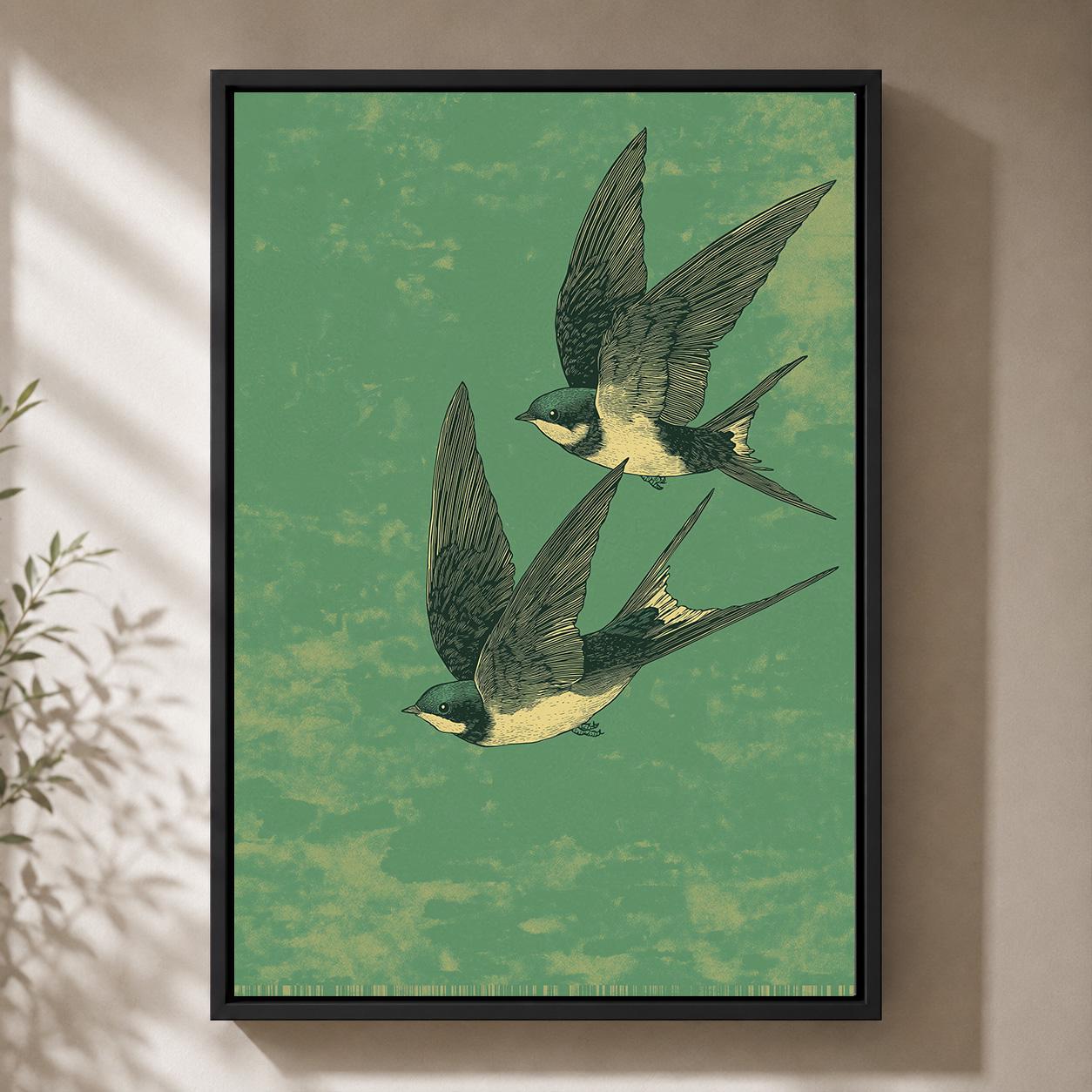Vintage Japanese Swallow Framed Canvas