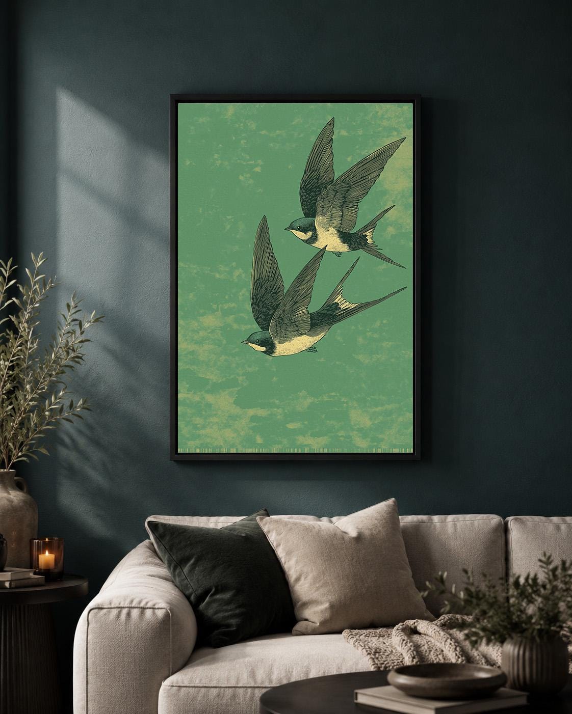 Vintage Japanese Swallow Framed Canvas