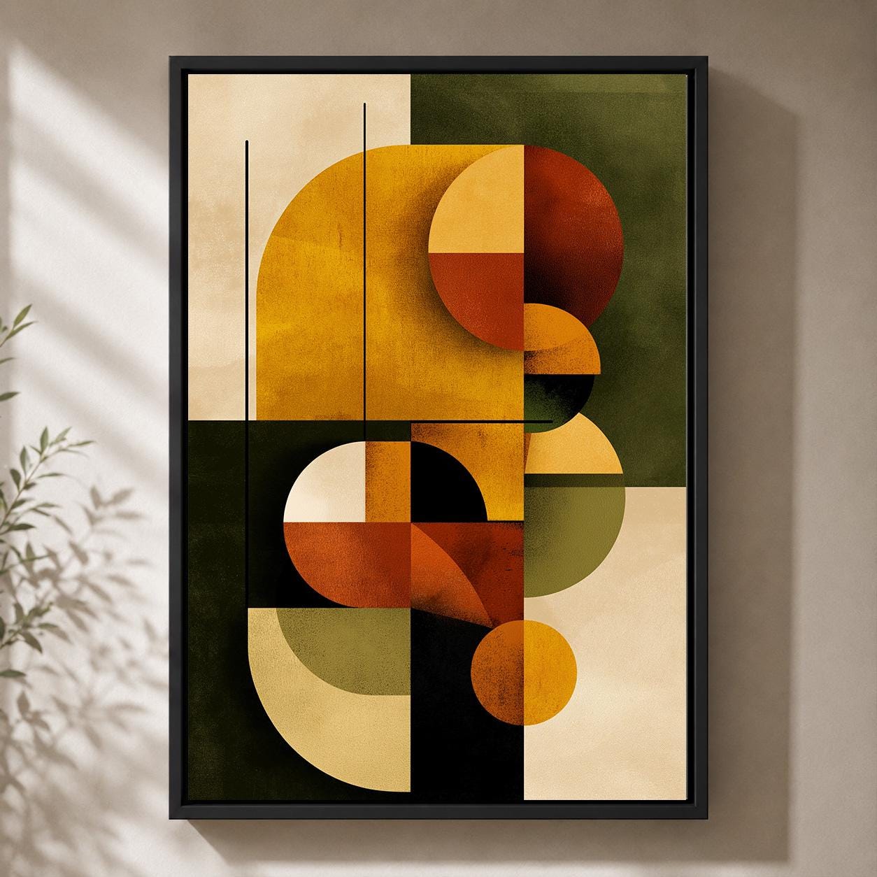 Mid Century Modern Abstract Geometric Framed Canvas