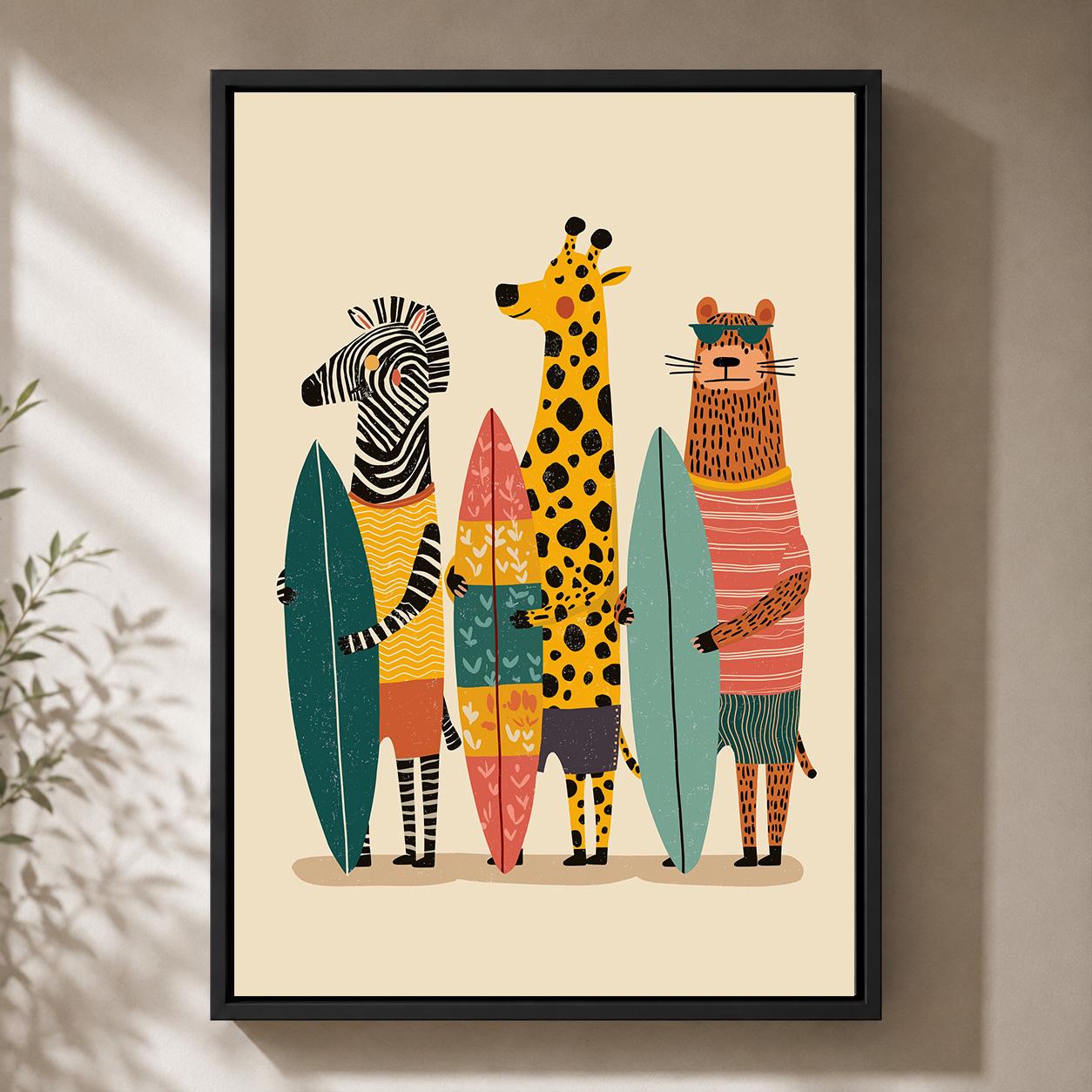 Surfing Animals Framed Canvas