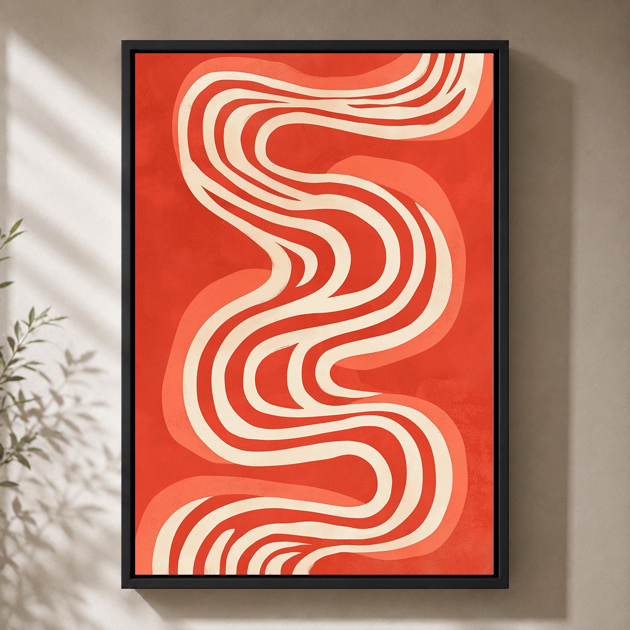 Retro Abstract Wavy Framed Canvas