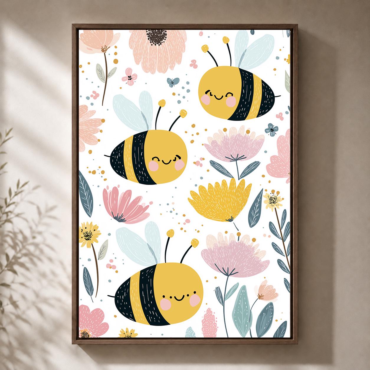 Bee Floral Framed Canvas