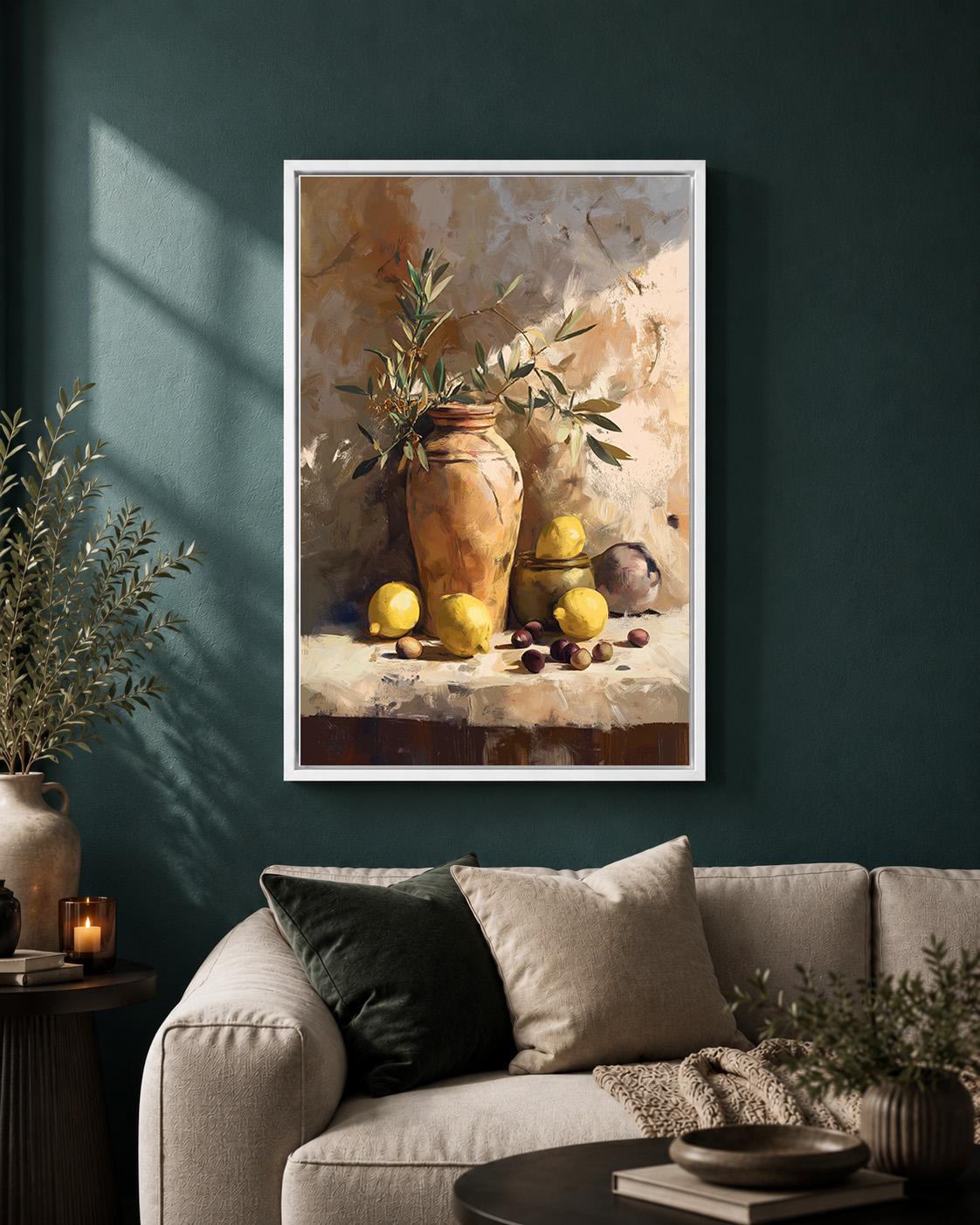 Mediterranean Lemon Still Life Framed Canvas