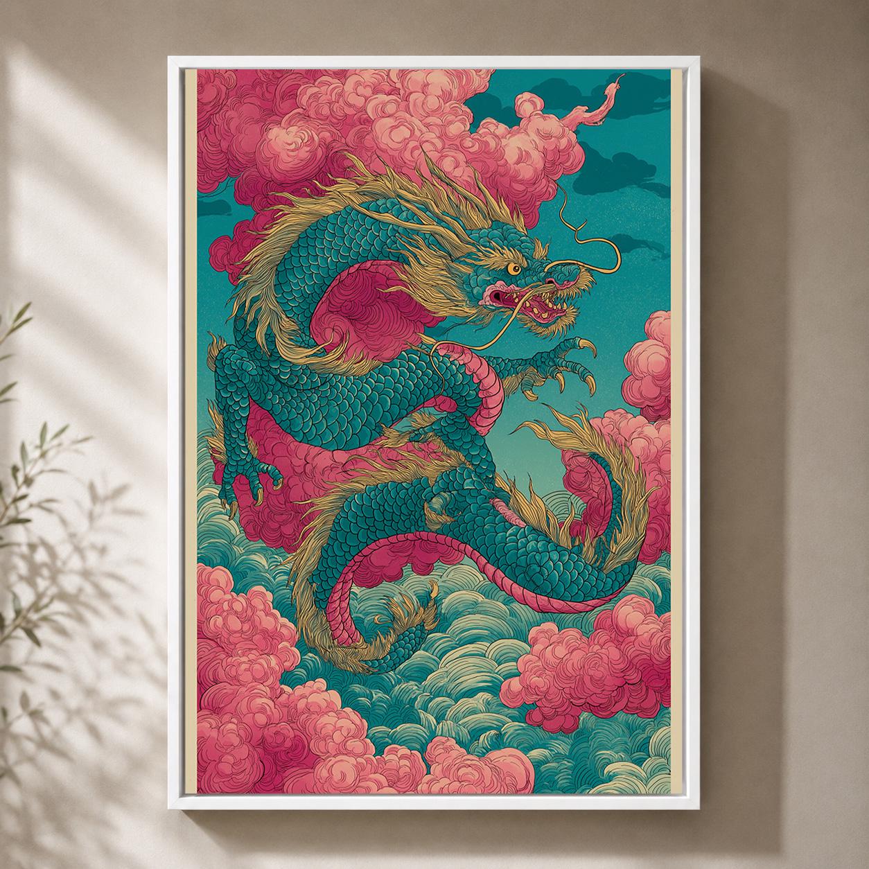 Japanese Dragon Framed Canvas Art