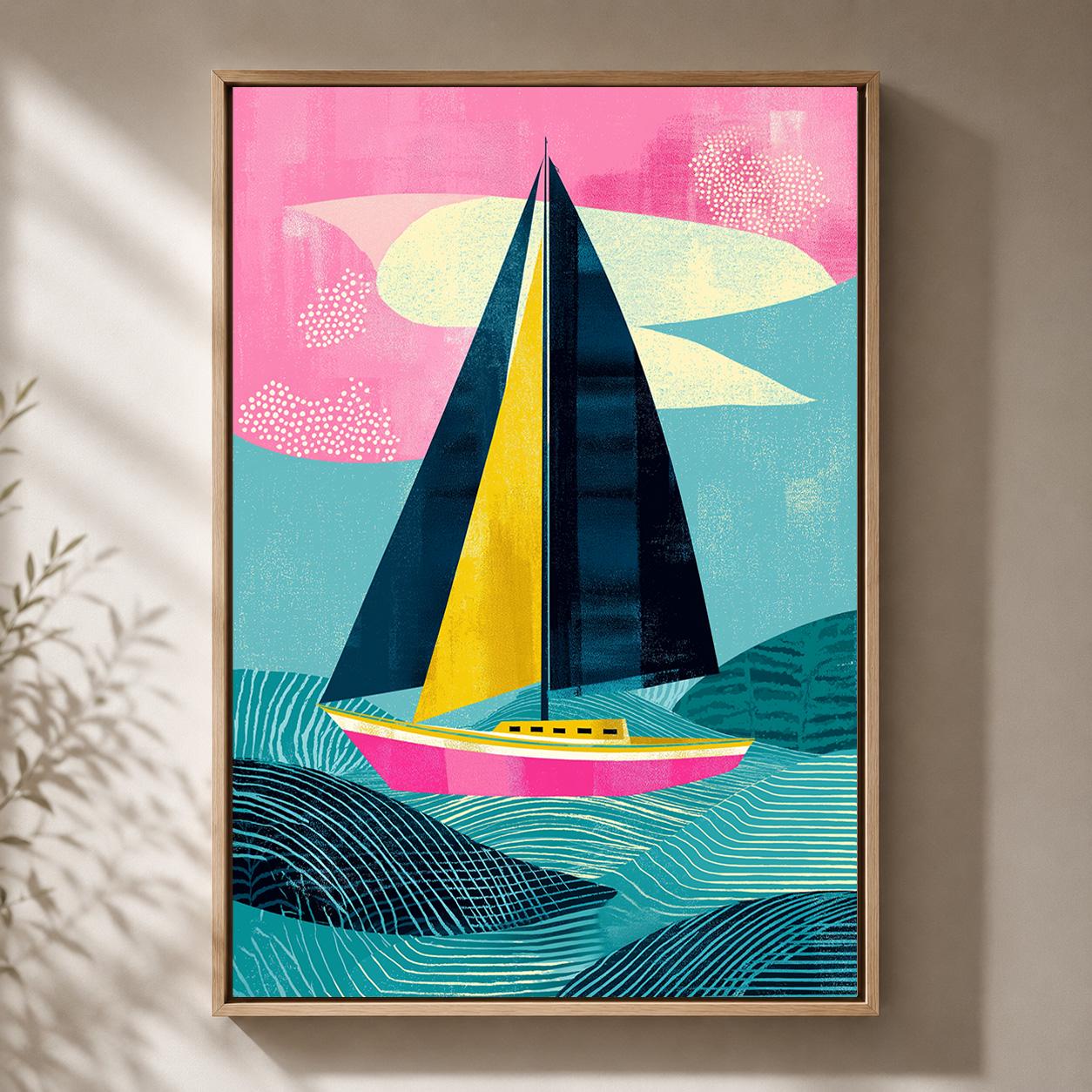 Colorful Sailboat Framed Canvas