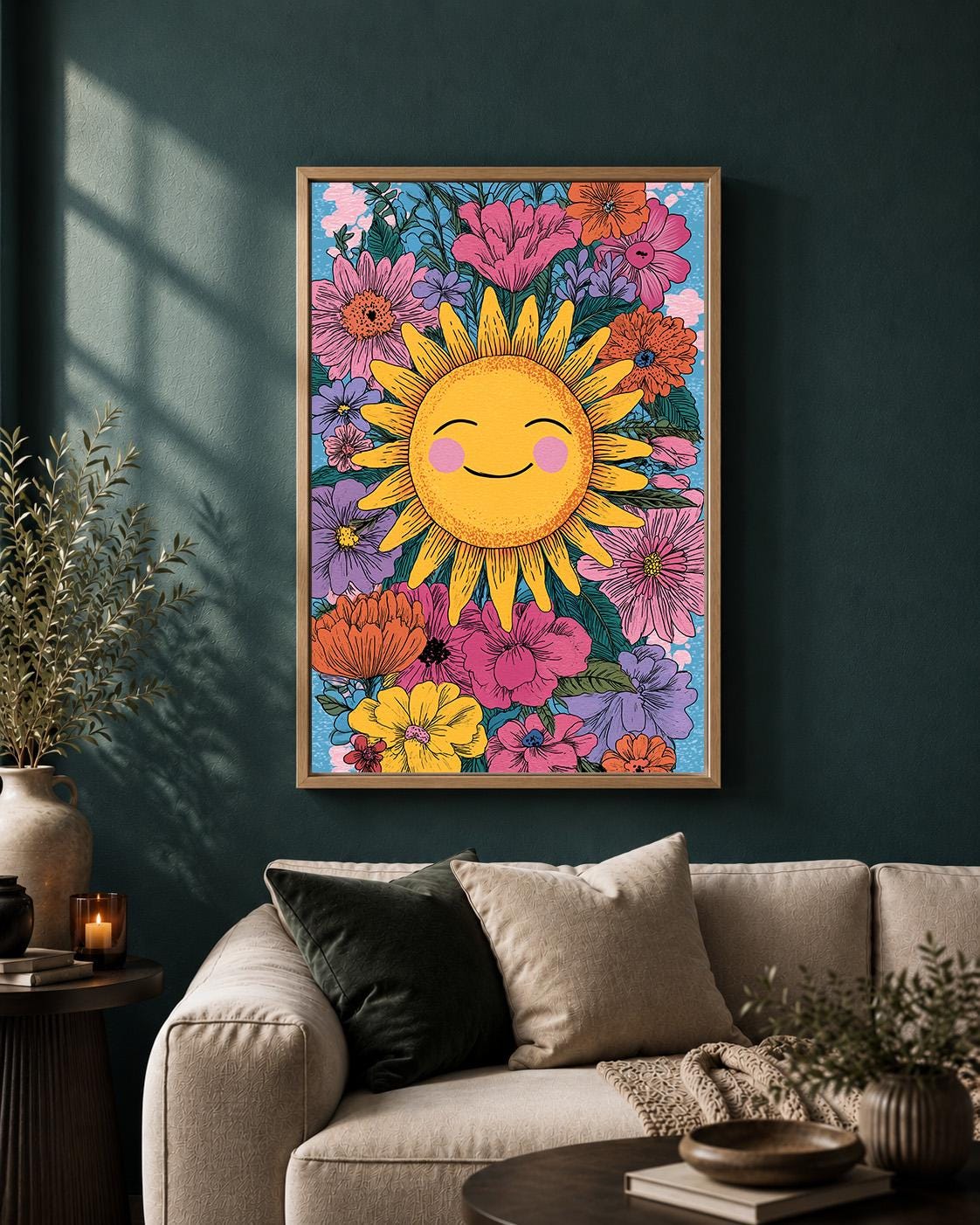 Smiling Sun Nursery Floral Framed Canvas