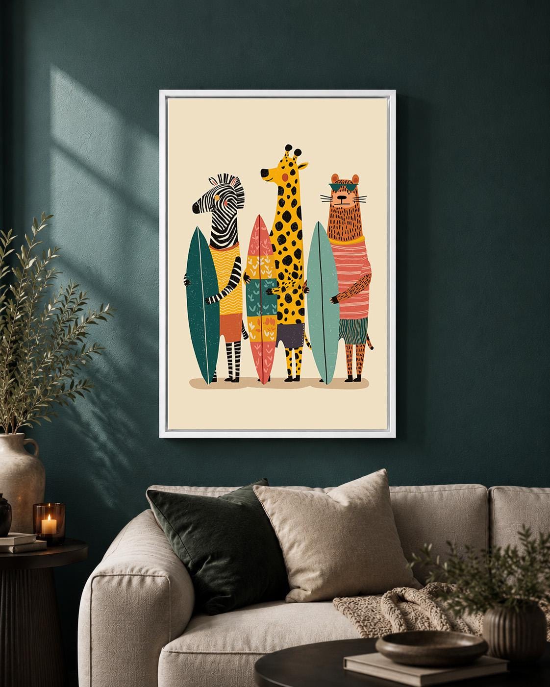 Surfing Animals Framed Canvas