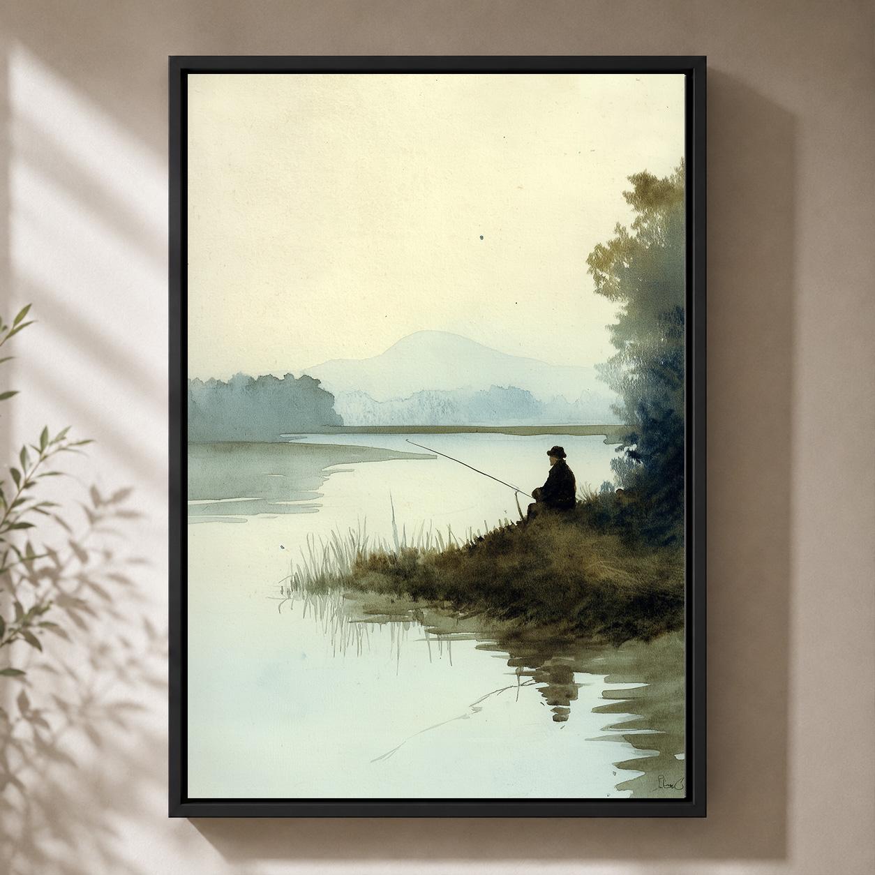Peaceful Lake Fishing Framed Canvas