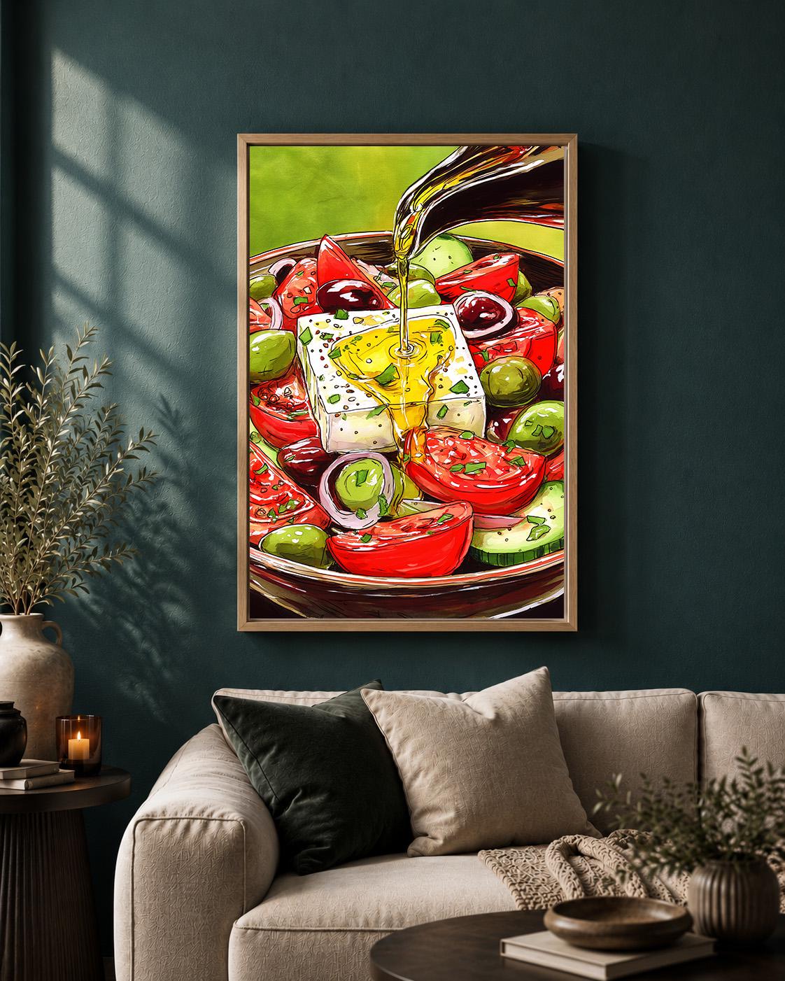 Greek Salad Framed Canvas
