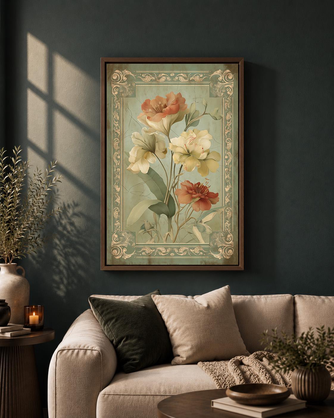 Vintage Floral Framed Canvas Wall