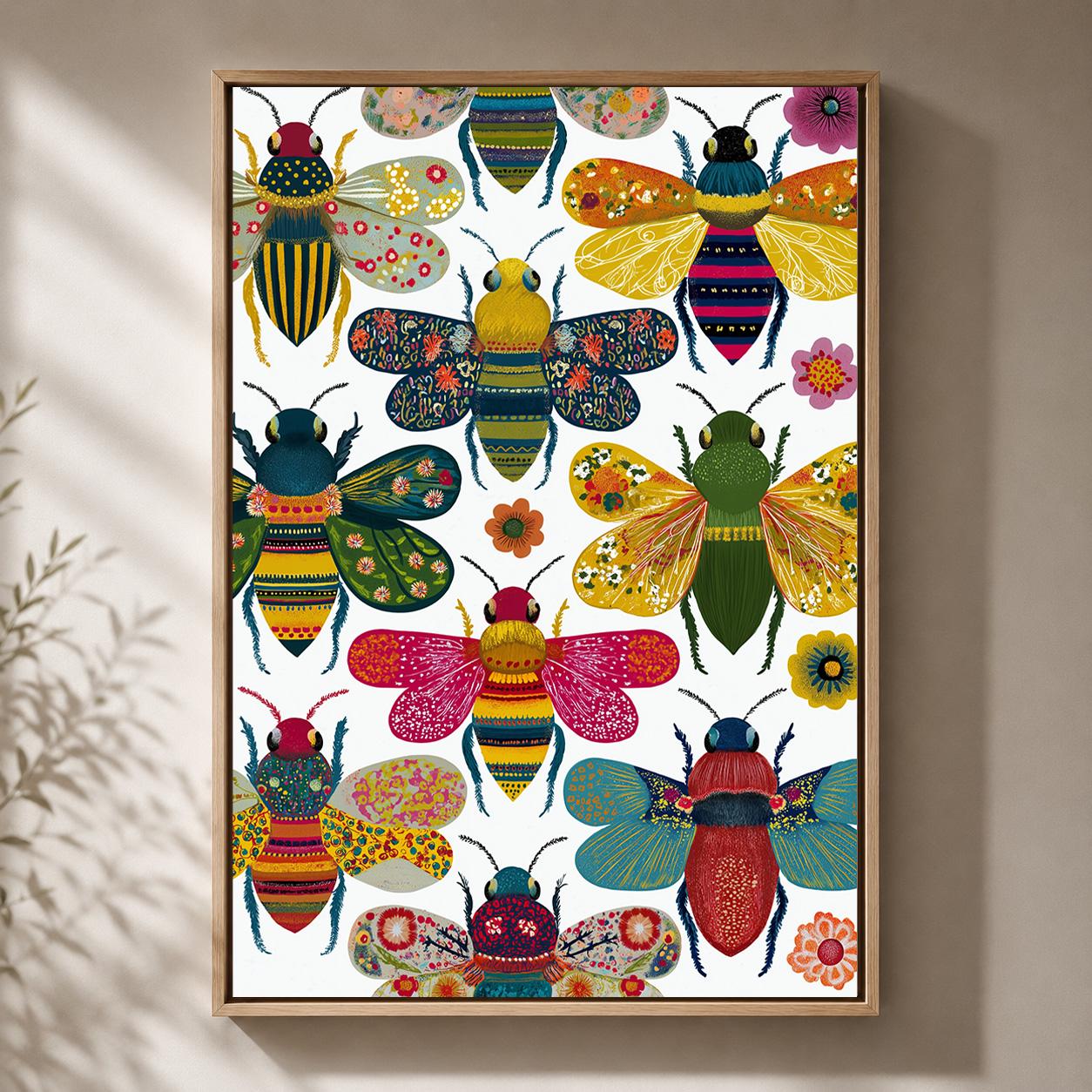 Colorful Bee Framed Canvas