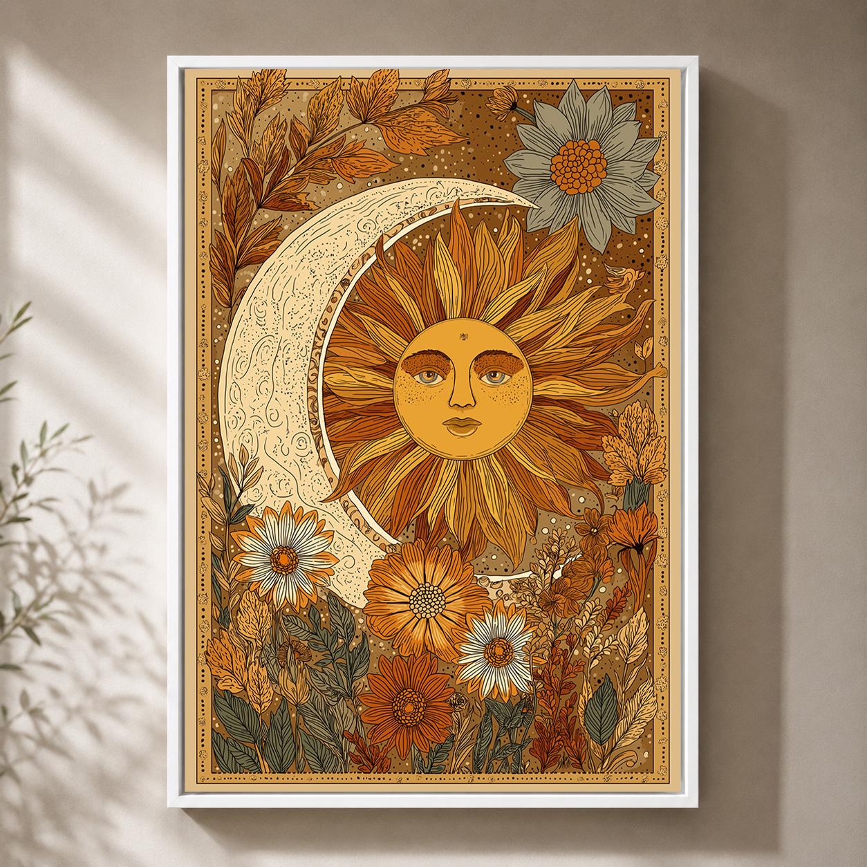 Boho Celestial Sun Moon Framed Canvas