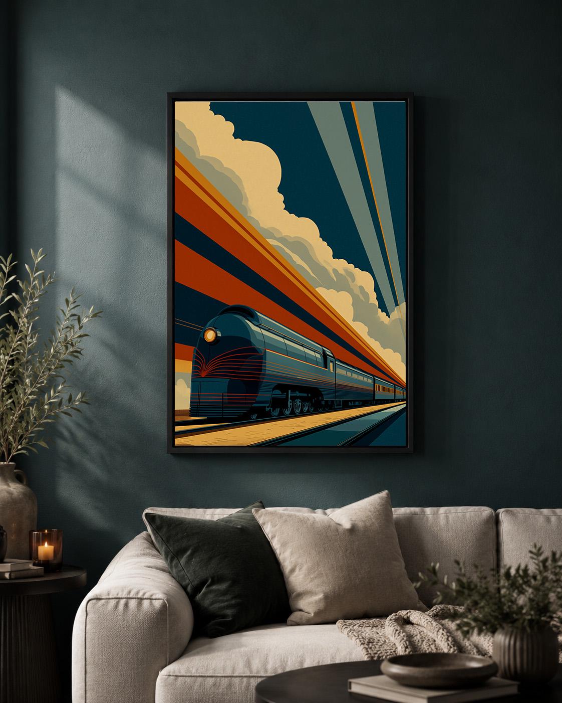 Art Deco Train Framed Canvas