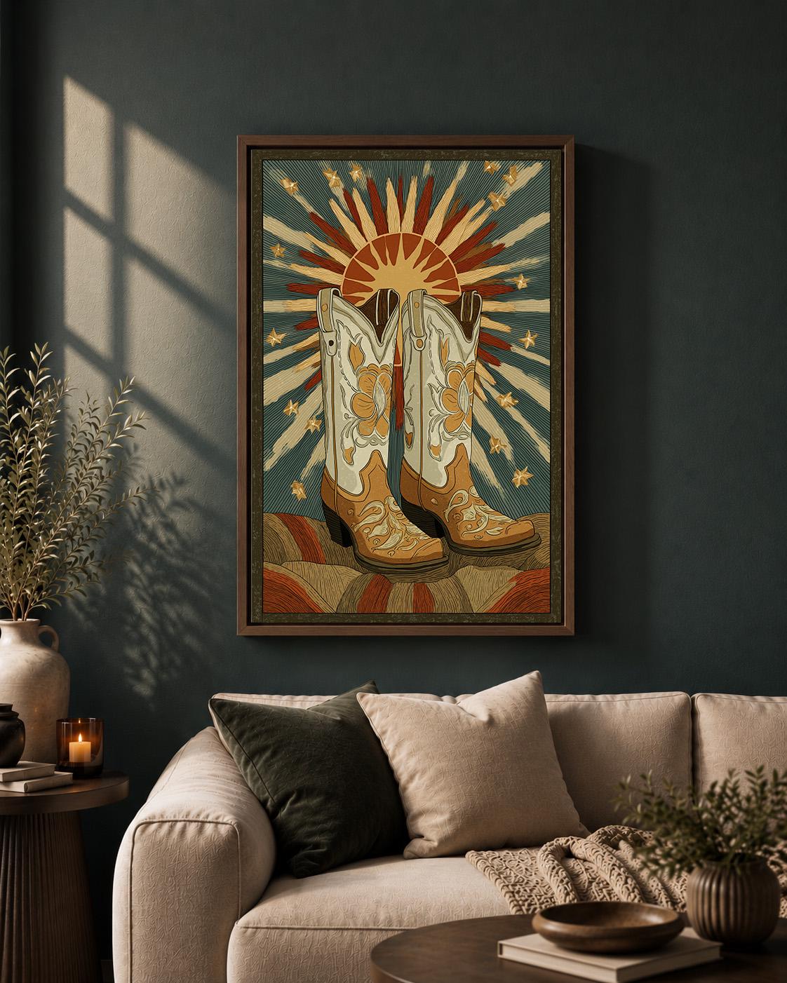 Western Cowboy Boot Framed Canvas
