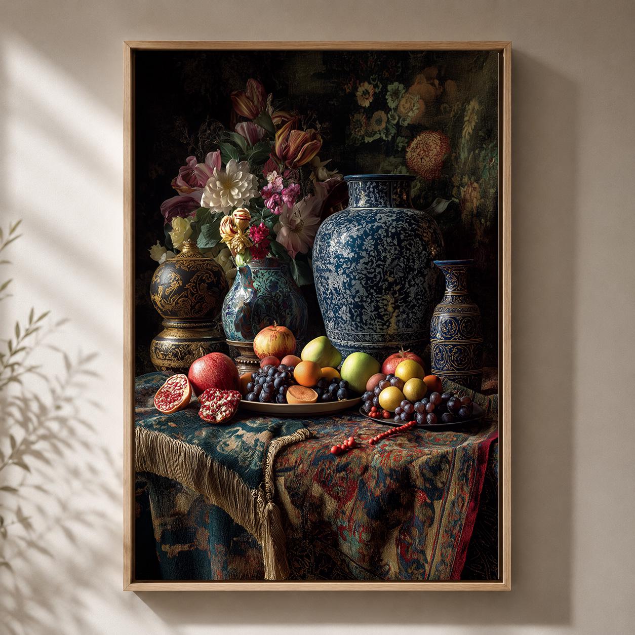 Dark Floral Still Life Framed Canvas