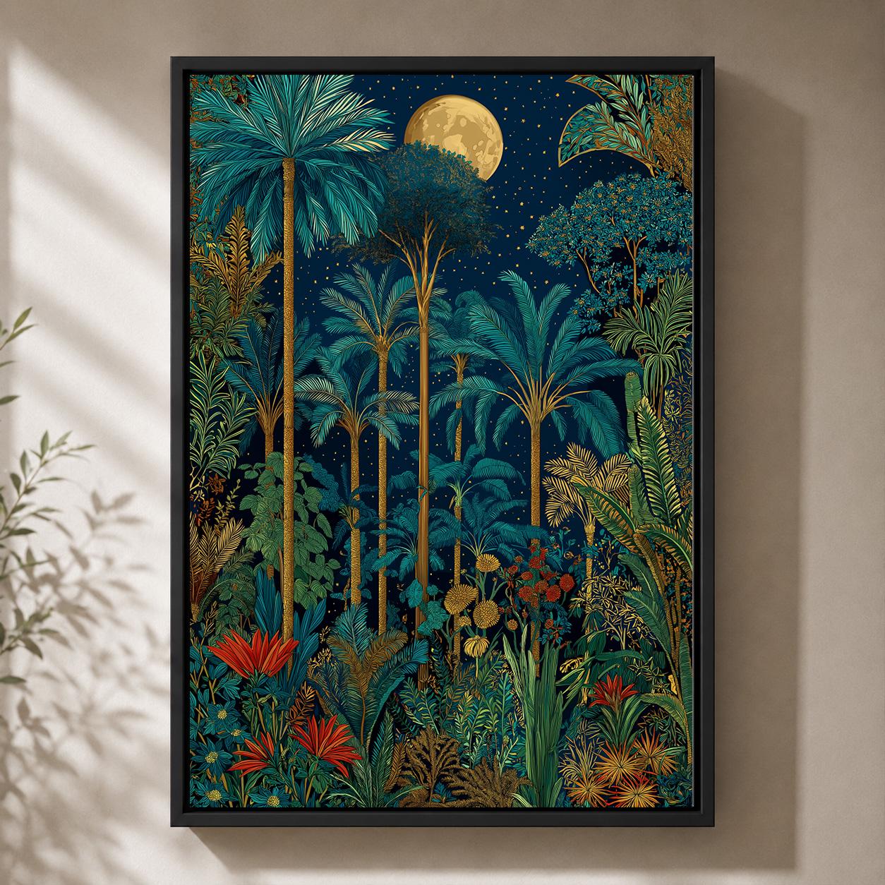 Moonlit Tropical Palm Tree Framed Canvas