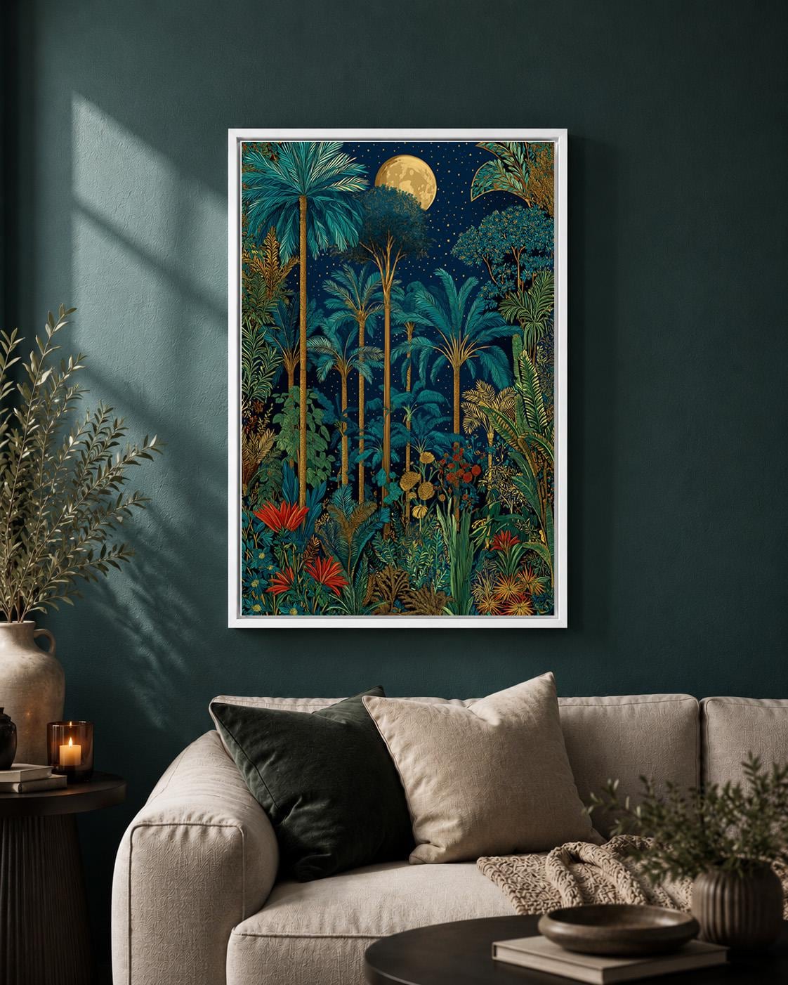 Moonlit Tropical Palm Tree Framed Canvas