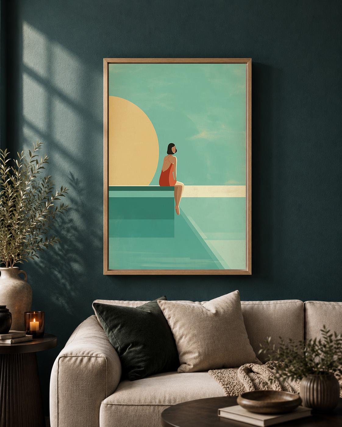 Retro Poolside Framed Canvas