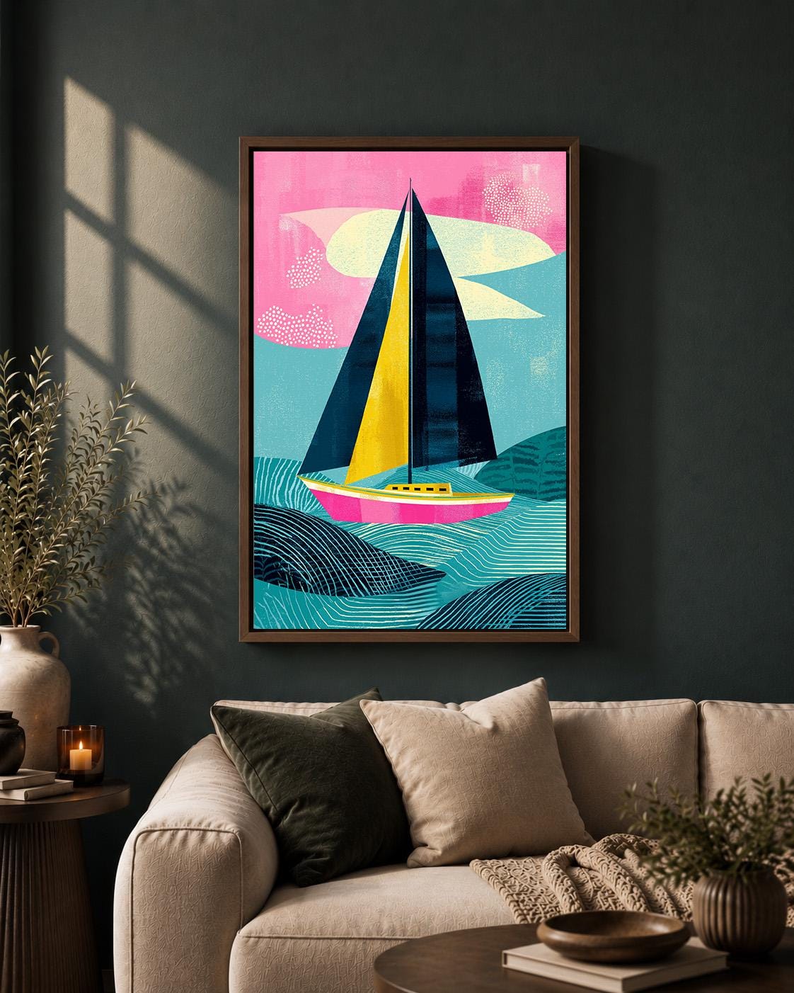 Colorful Sailboat Framed Canvas