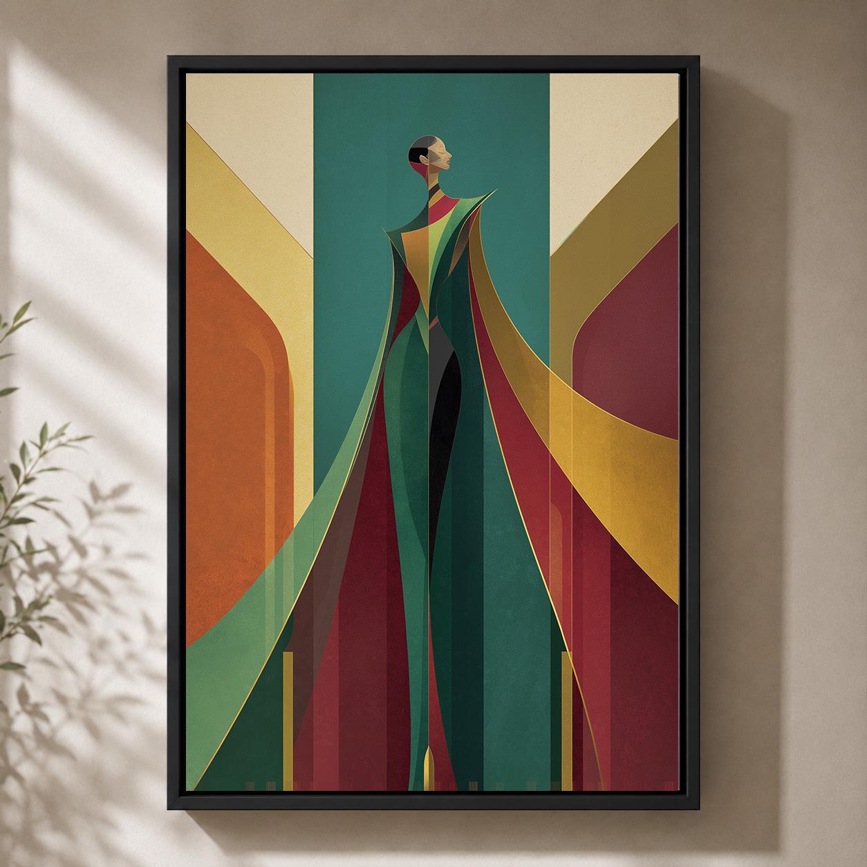 Art Deco Woman Geometric Abstract Lady Framed Canvas by The Wall Art Studio