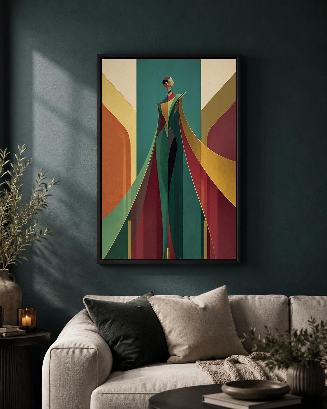 Art Deco Woman Geometric Abstract Lady Framed Canvas by The Wall Art Studio