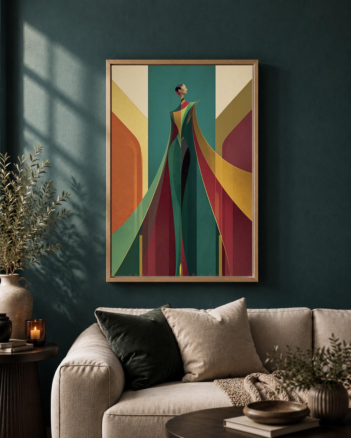 Art Deco Woman Geometric Abstract Lady Framed Canvas by The Wall Art Studio