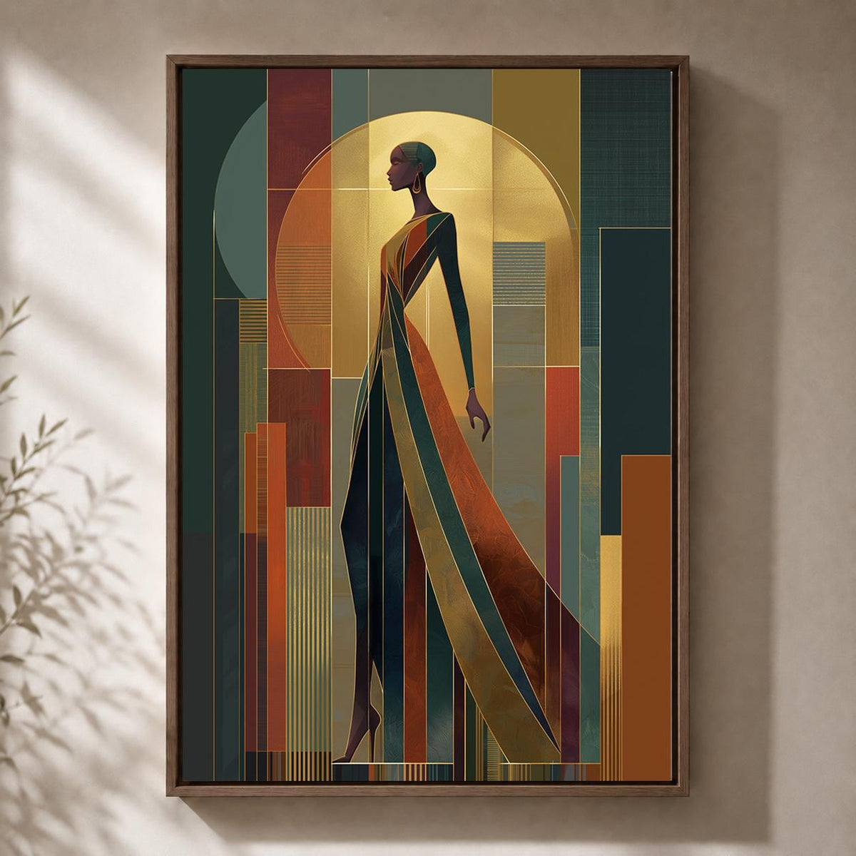 Art Deco Woman Elegant Geometric Lady Vintage Glamour Framed Canvas by The Wall Art Studio