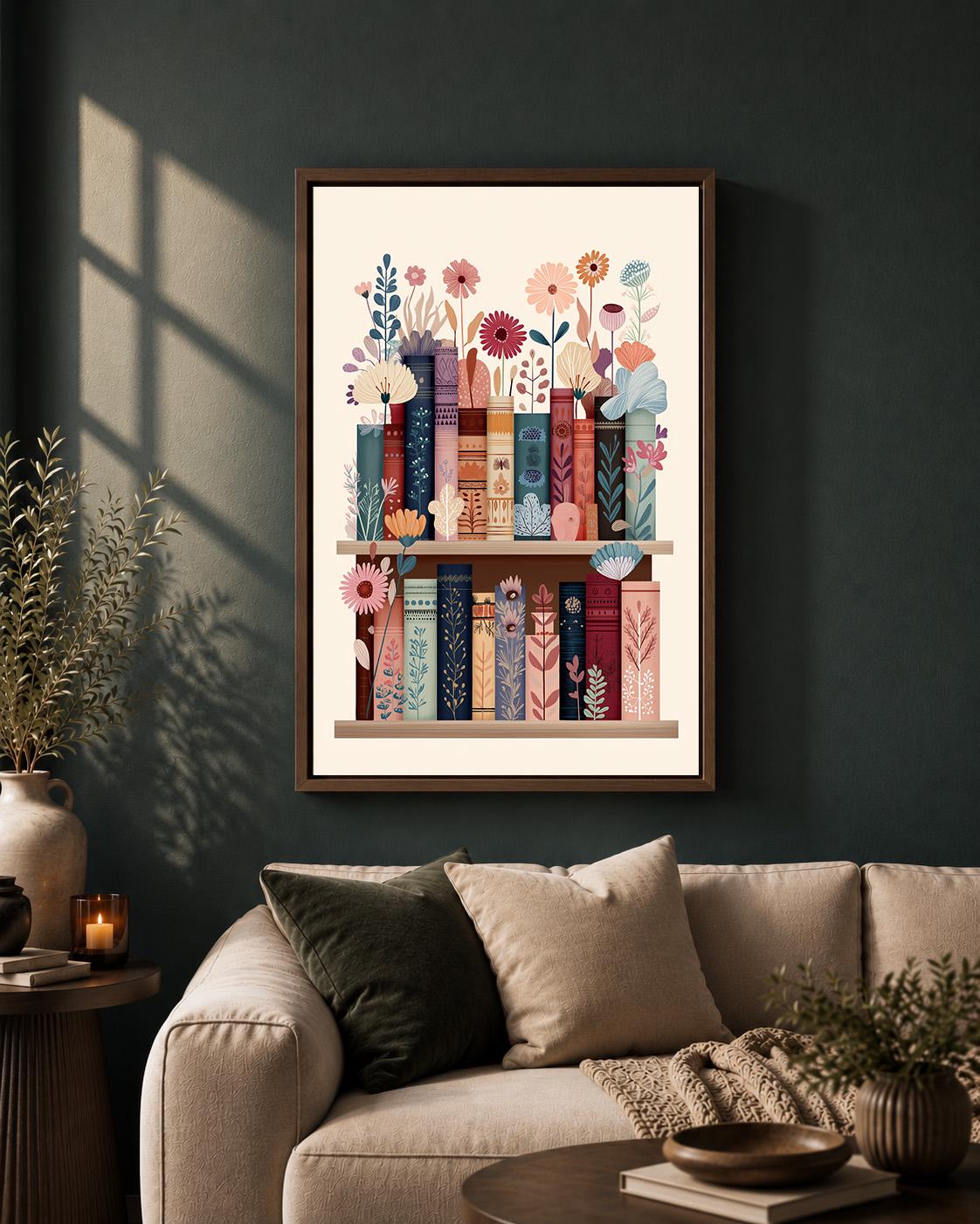 Framed Canvas Bookshelf Colorful Whimsical Library Framed Canvas by The Wall Art Studio