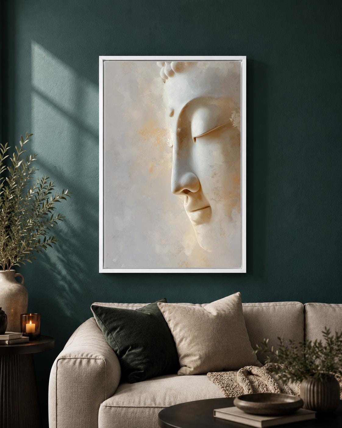 Neutral Buddha Zen Botanical Meditation Framed Canvas by The Wall Art Studio