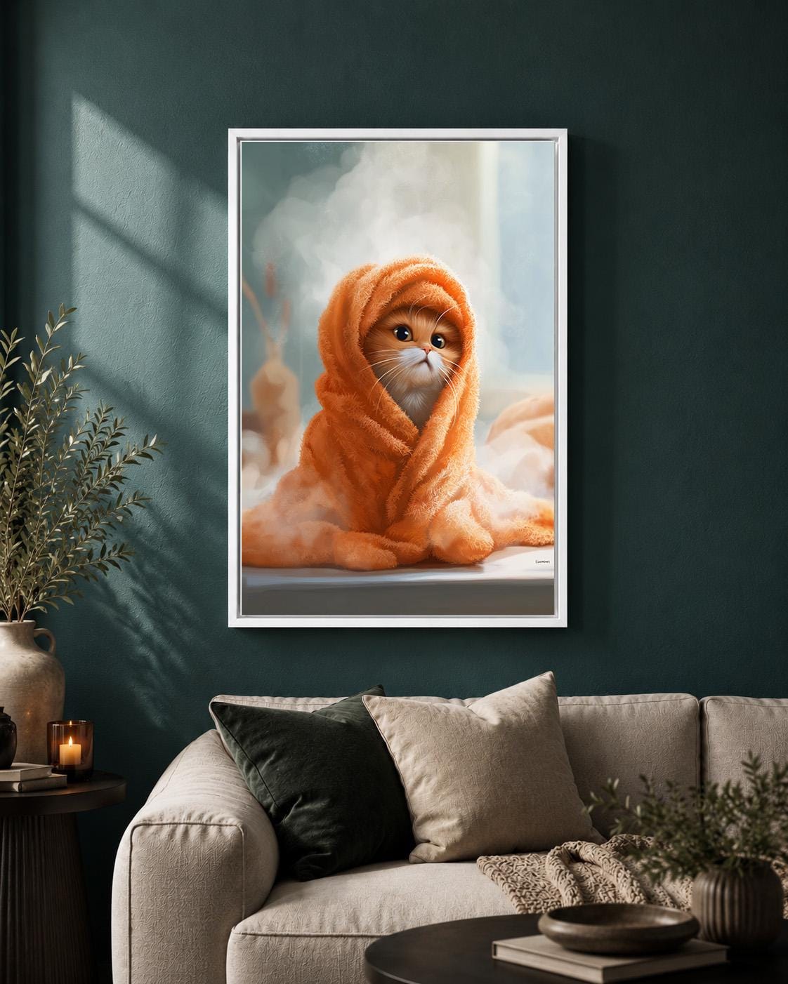 Kitten in Towel Framed Canvas Bathroom Framed Canvas by The Wall Art Studio