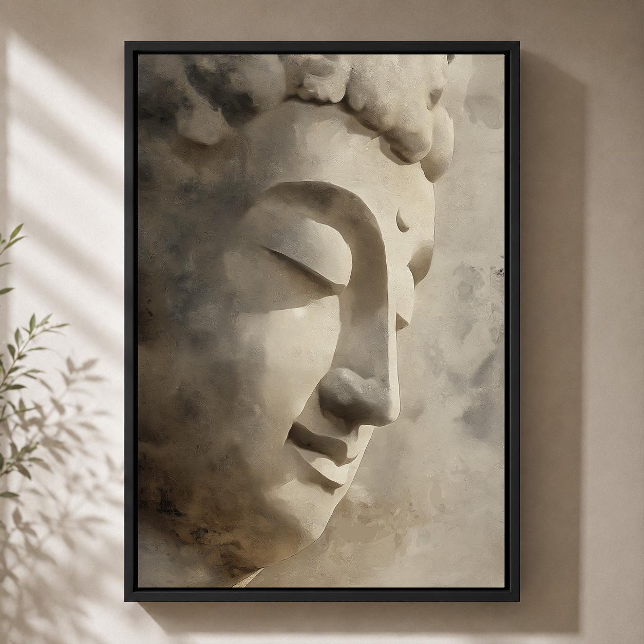 Neutral Zen Botanical Meditation Buddha Framed Canvas by The Wall Art Studio