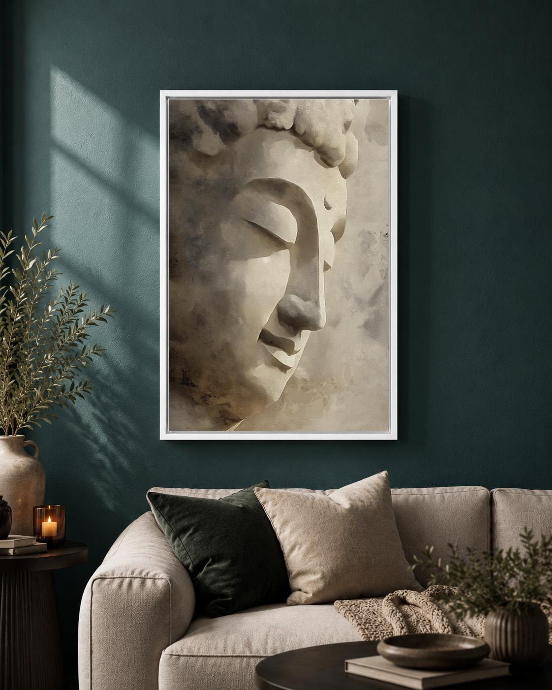 Neutral Zen Botanical Meditation Buddha Framed Canvas by The Wall Art Studio