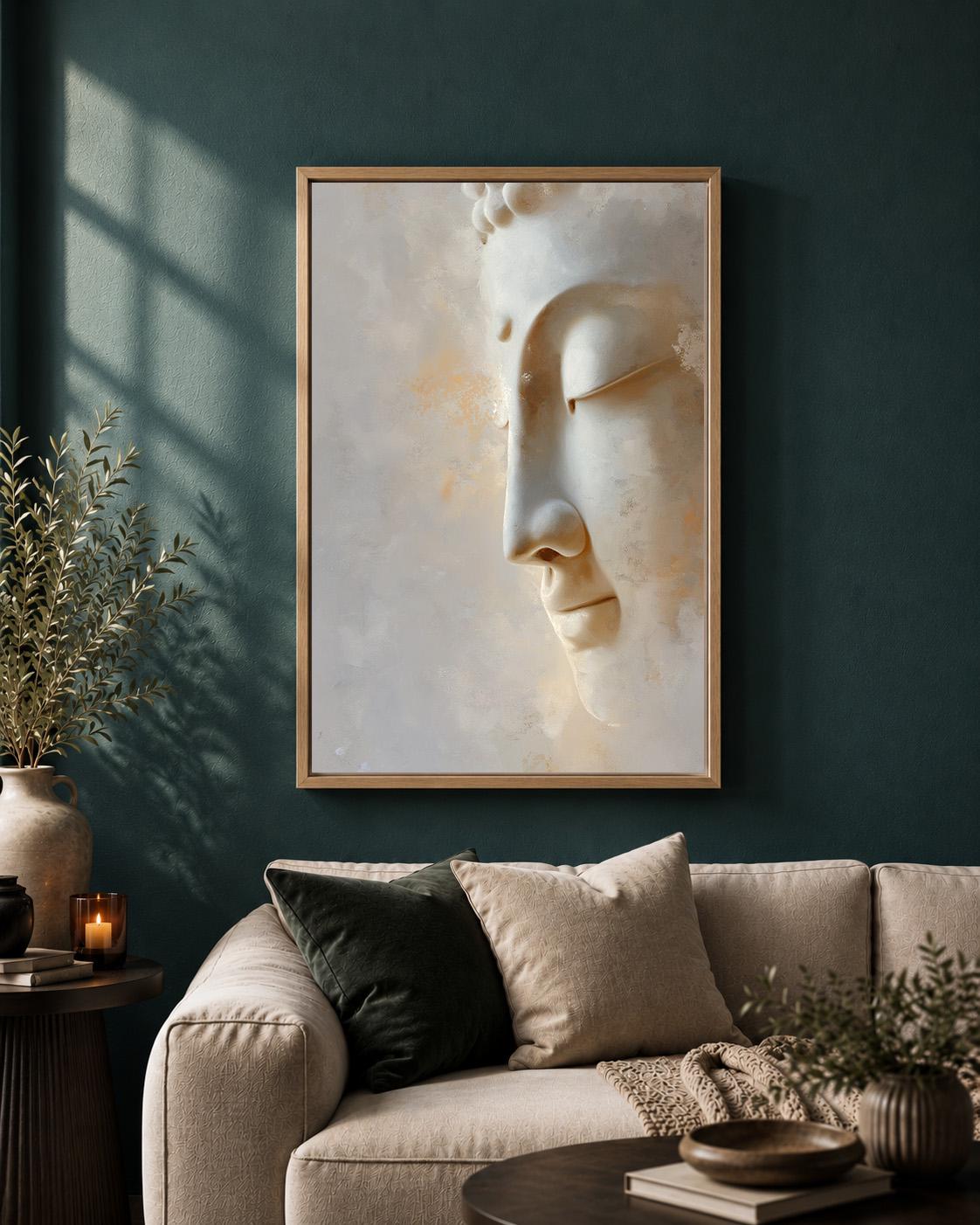 Neutral Buddha Zen Botanical Meditation Framed Canvas by The Wall Art Studio