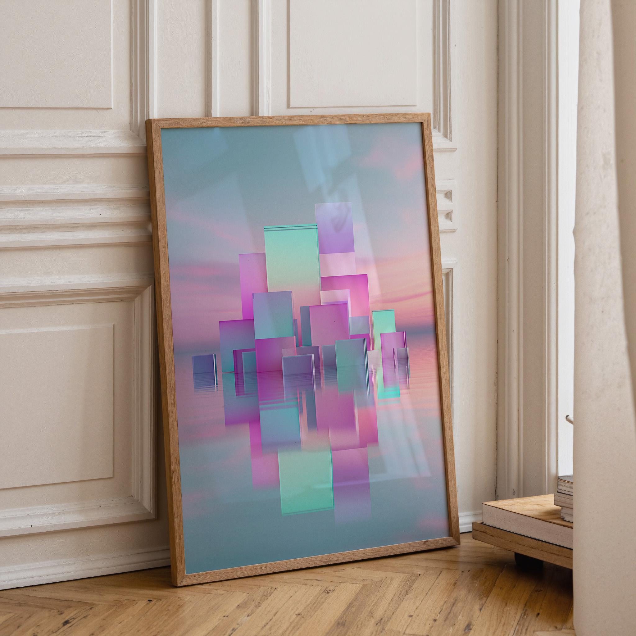 Vaporwave Abstract Synthwave Geometric City Wall Art by The Wall Art Studio