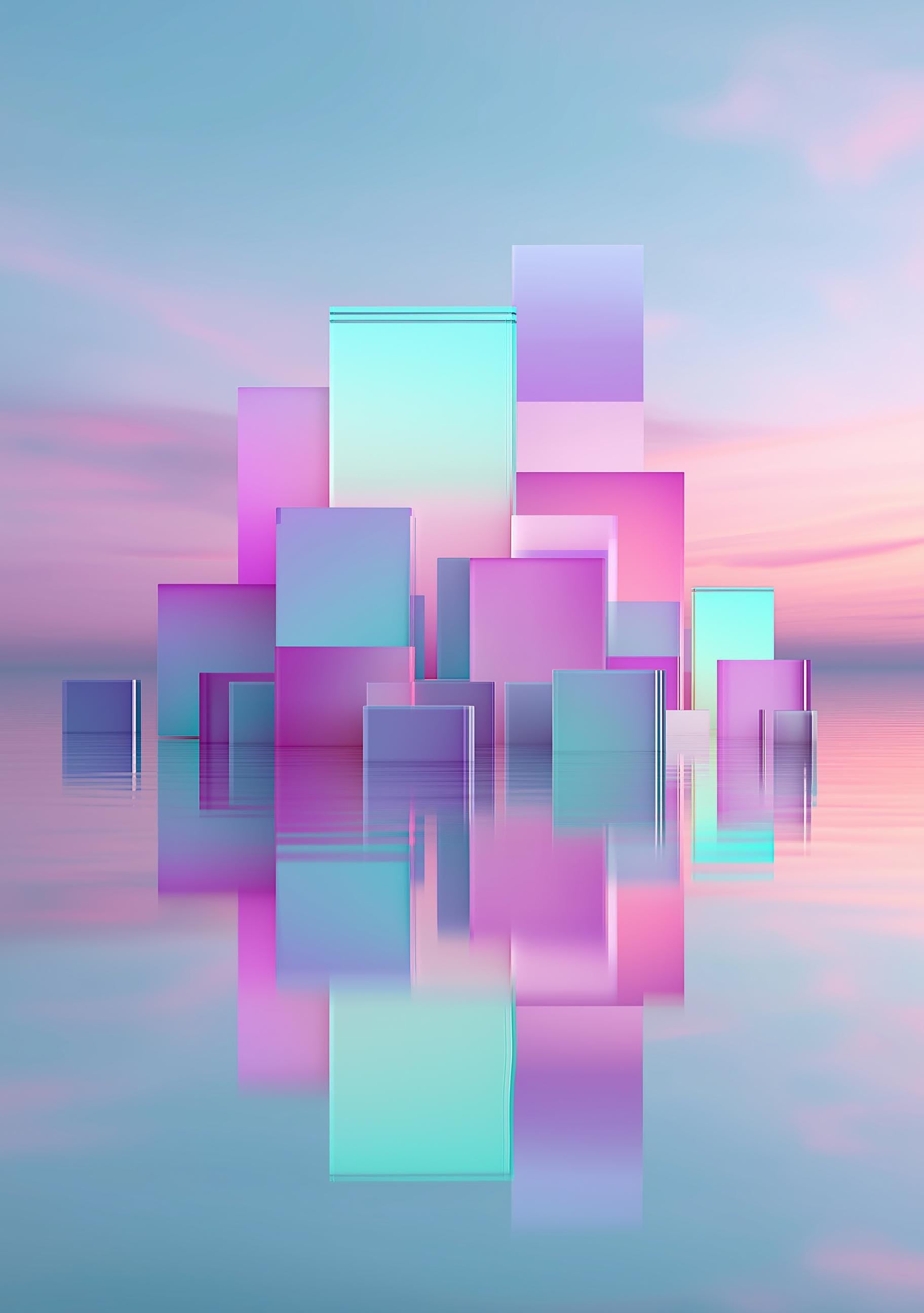 Vaporwave Abstract Synthwave Geometric City Wall Art by The Wall Art Studio