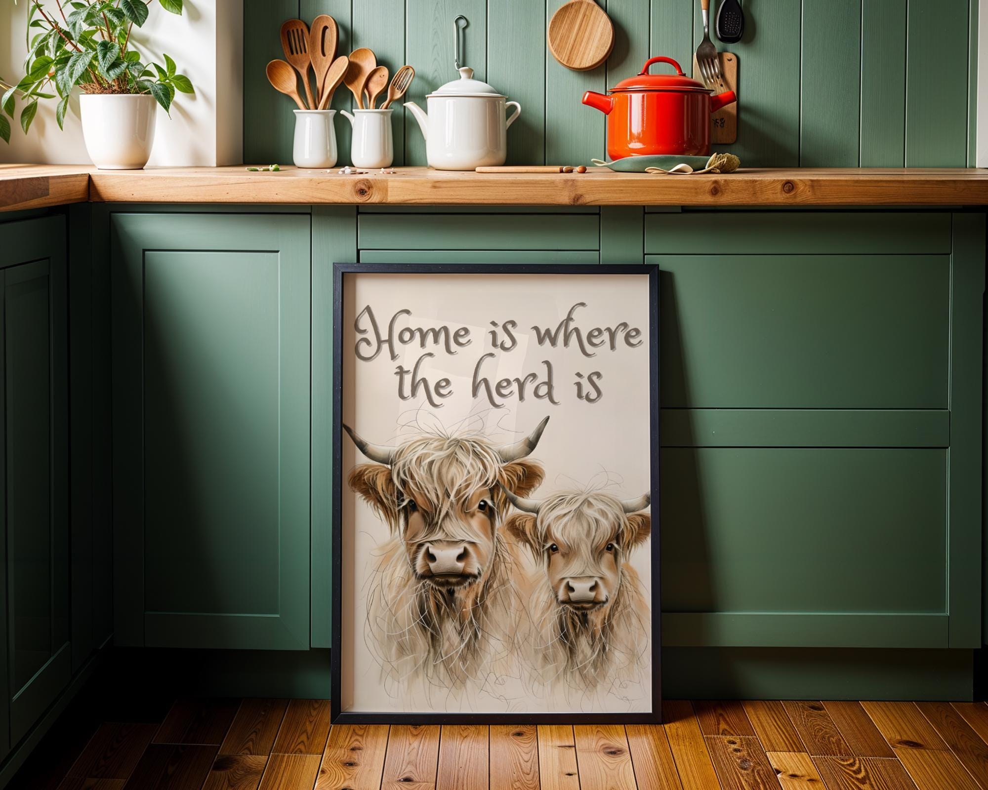 Highland Cow "Home is Where the Herd Is" Quote Wall Art by The Wall Art Studio - physical
