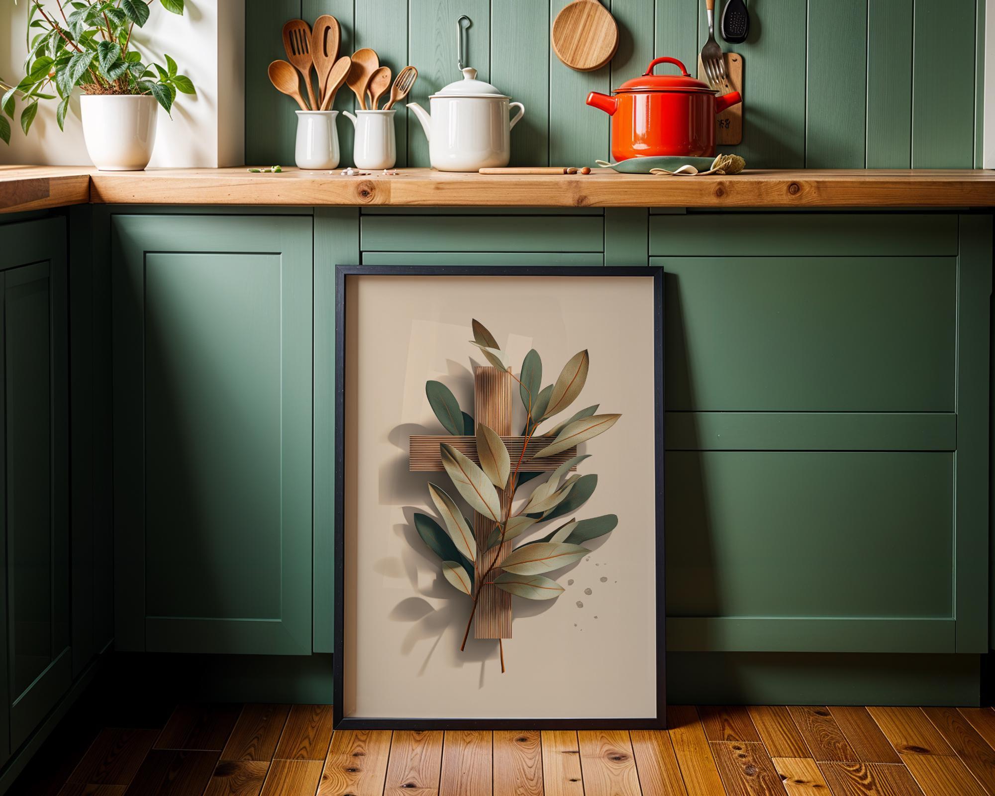 Christian Botanical Cross Minimalist Religious Wall Art by The Wall Art Studio