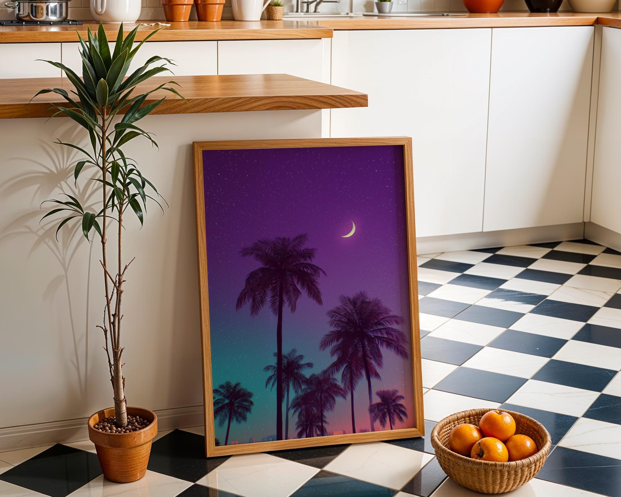 Vaporwave Palm Tree Neon Tropical Night Scene Wall Art by The Wall Art Studio
