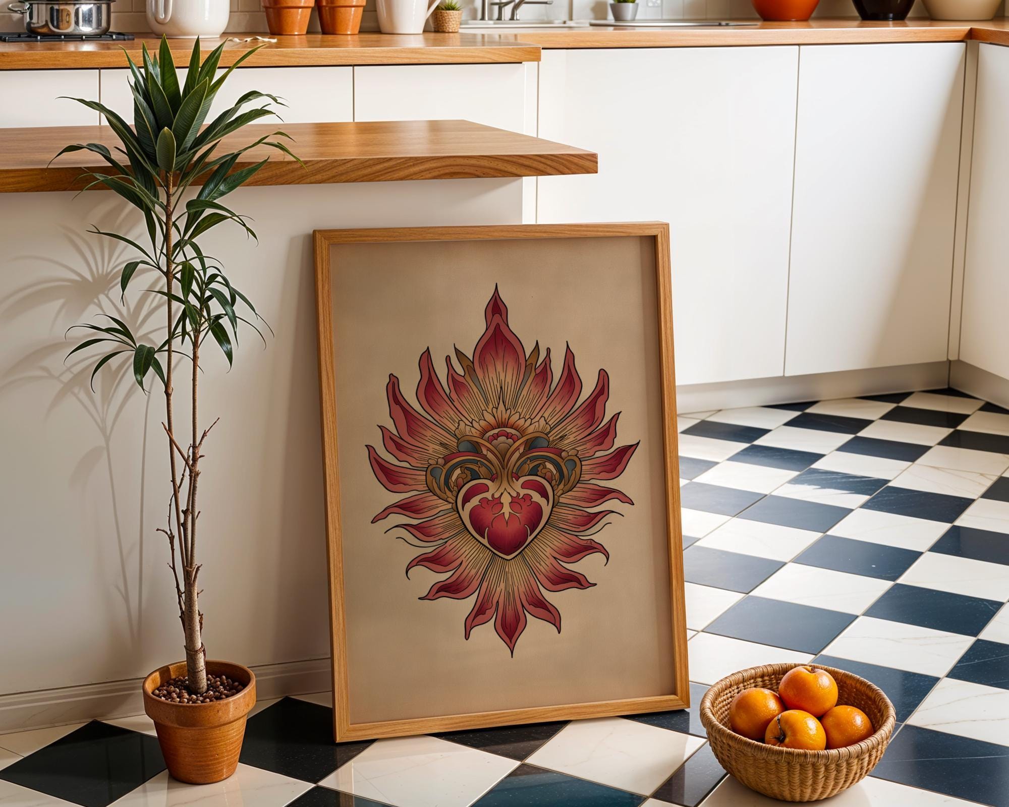 Sacred Heart Traditional Tattoo Style Wall Art by The Wall Art Studio - physical