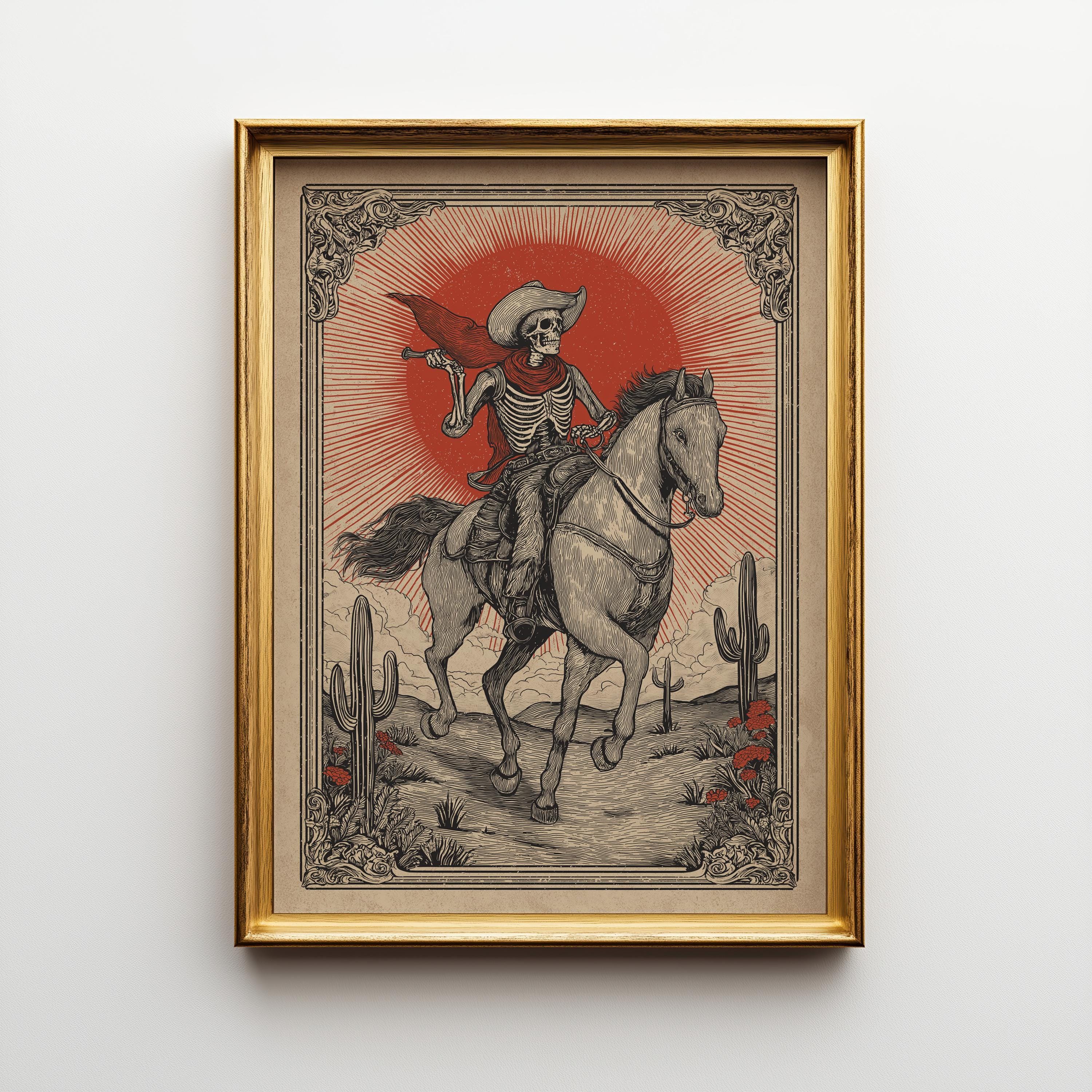 Skeleton Cowboy Western Rider Gothic Horse Wall Art by The Wall Art Studio