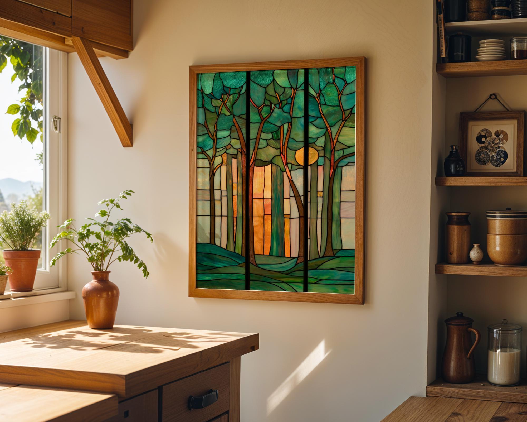 Stained Glass Forest Art Nouveau Tree Woodland Nature Wall Art