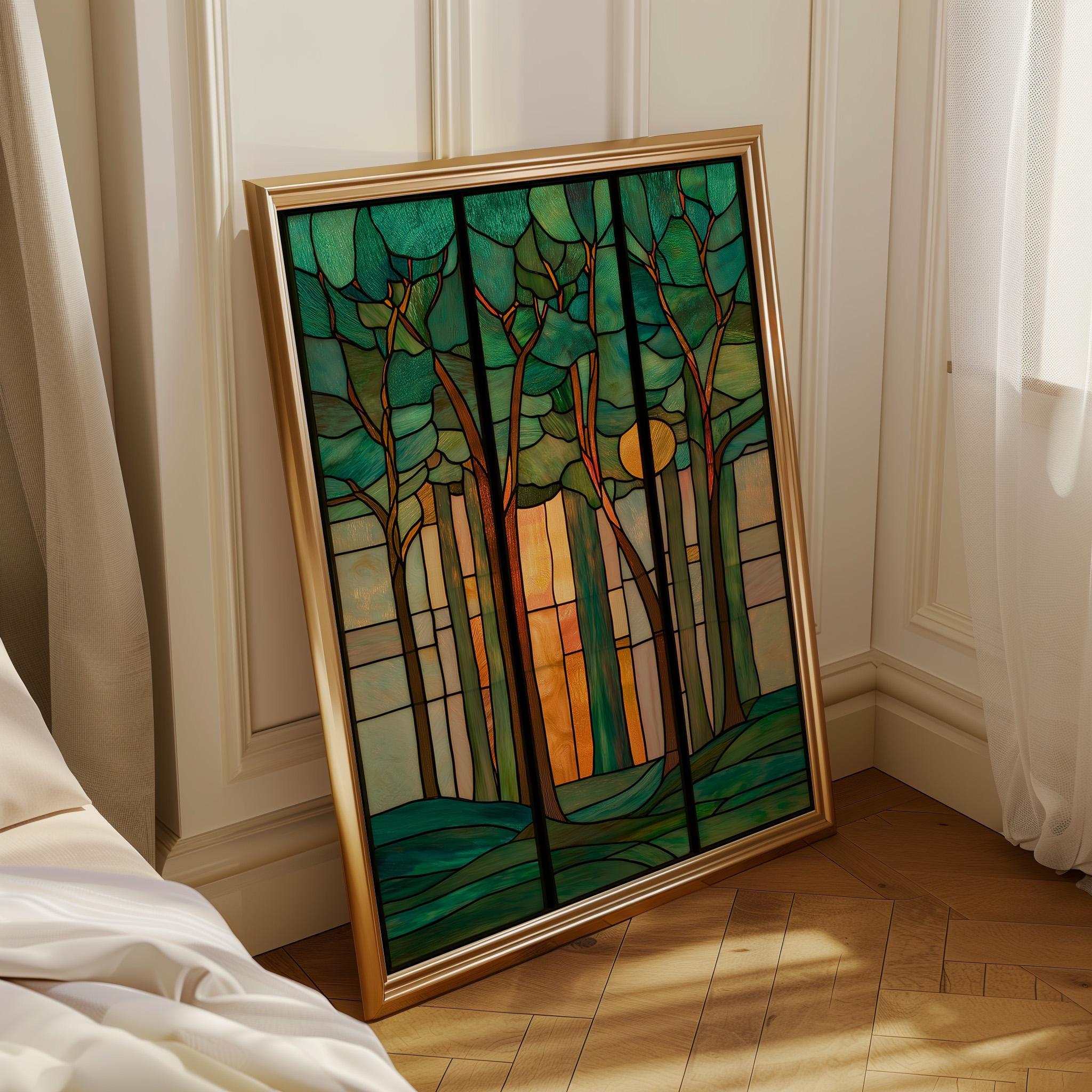 Stained Glass Forest Art Nouveau Tree Woodland Nature Wall Art