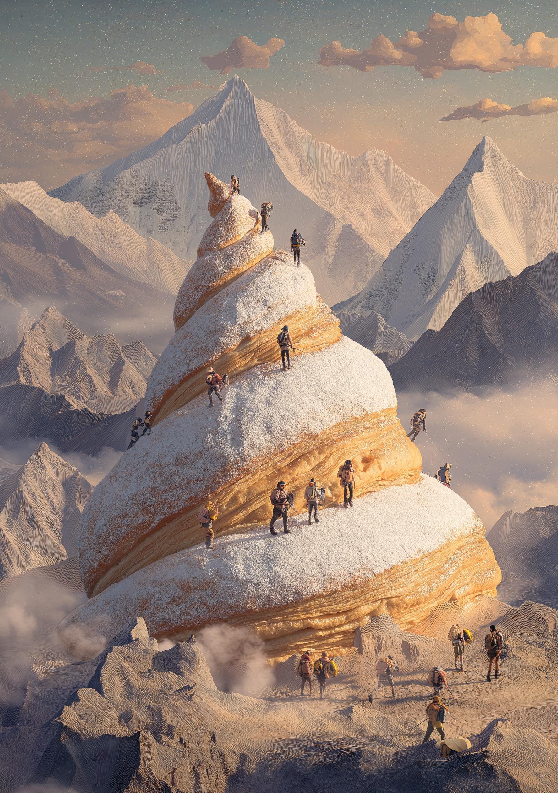 Surreal Croissant Mountain Whimsical Food Landscape Wall Art by The Wall Art Studio - physical