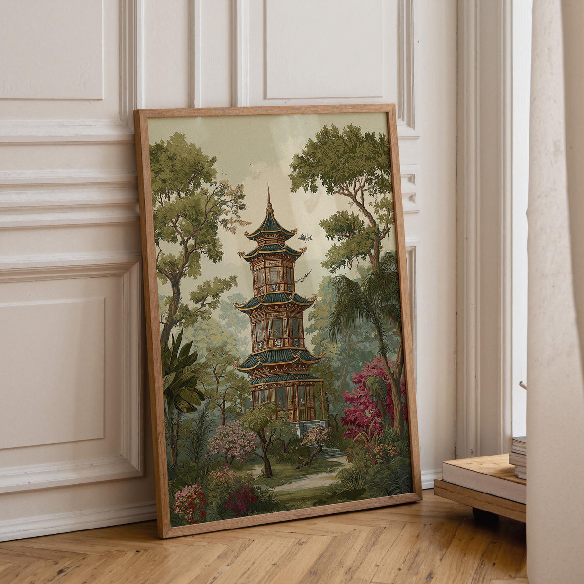 Chinoiserie Pagoda Vintage Oriental Landscape Asian Wall Art by The Wall Art Studio - physical
