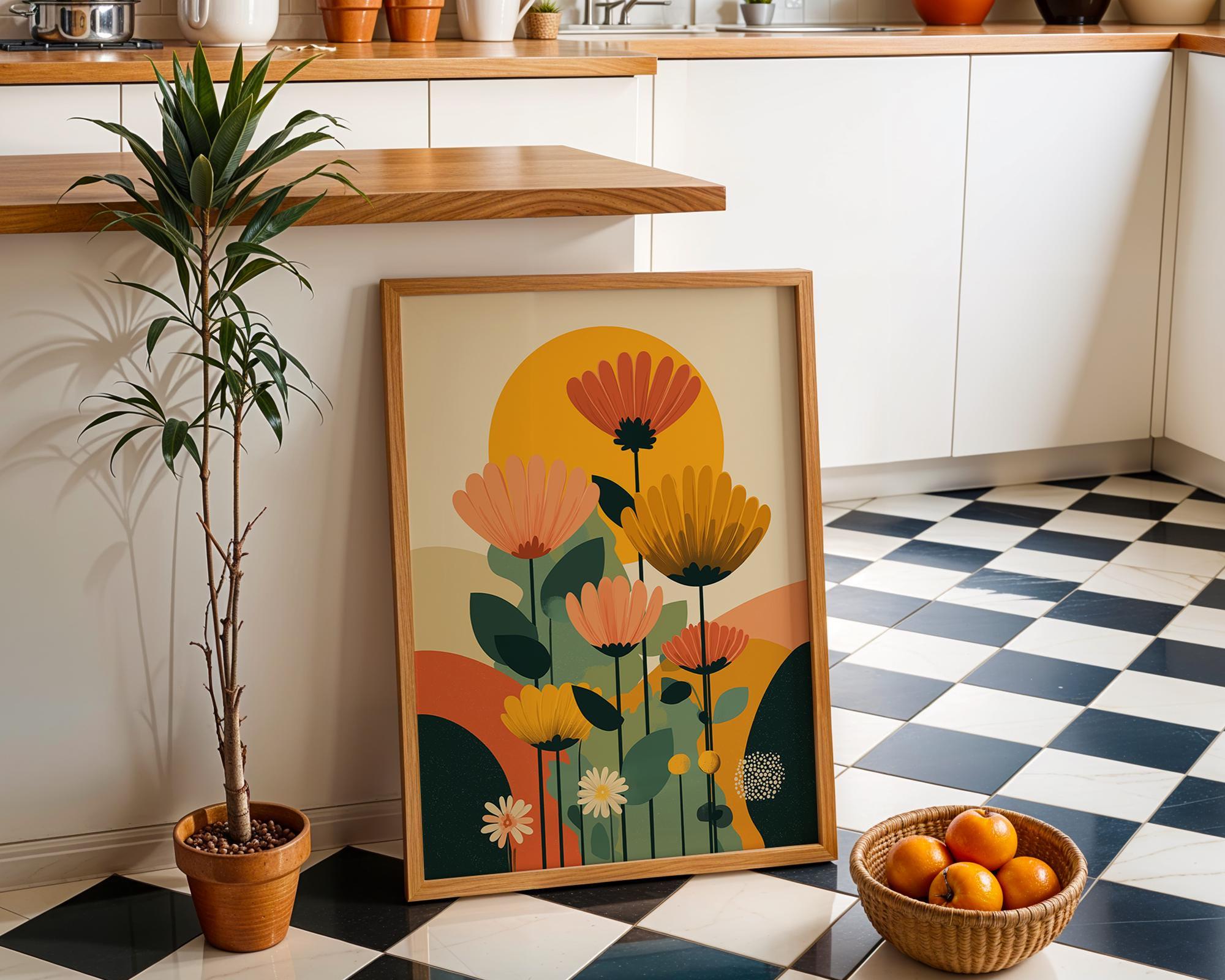 Mid Century Modern Floral Retro Abstract Flower Wall Art by The Wall Art Studio - physical