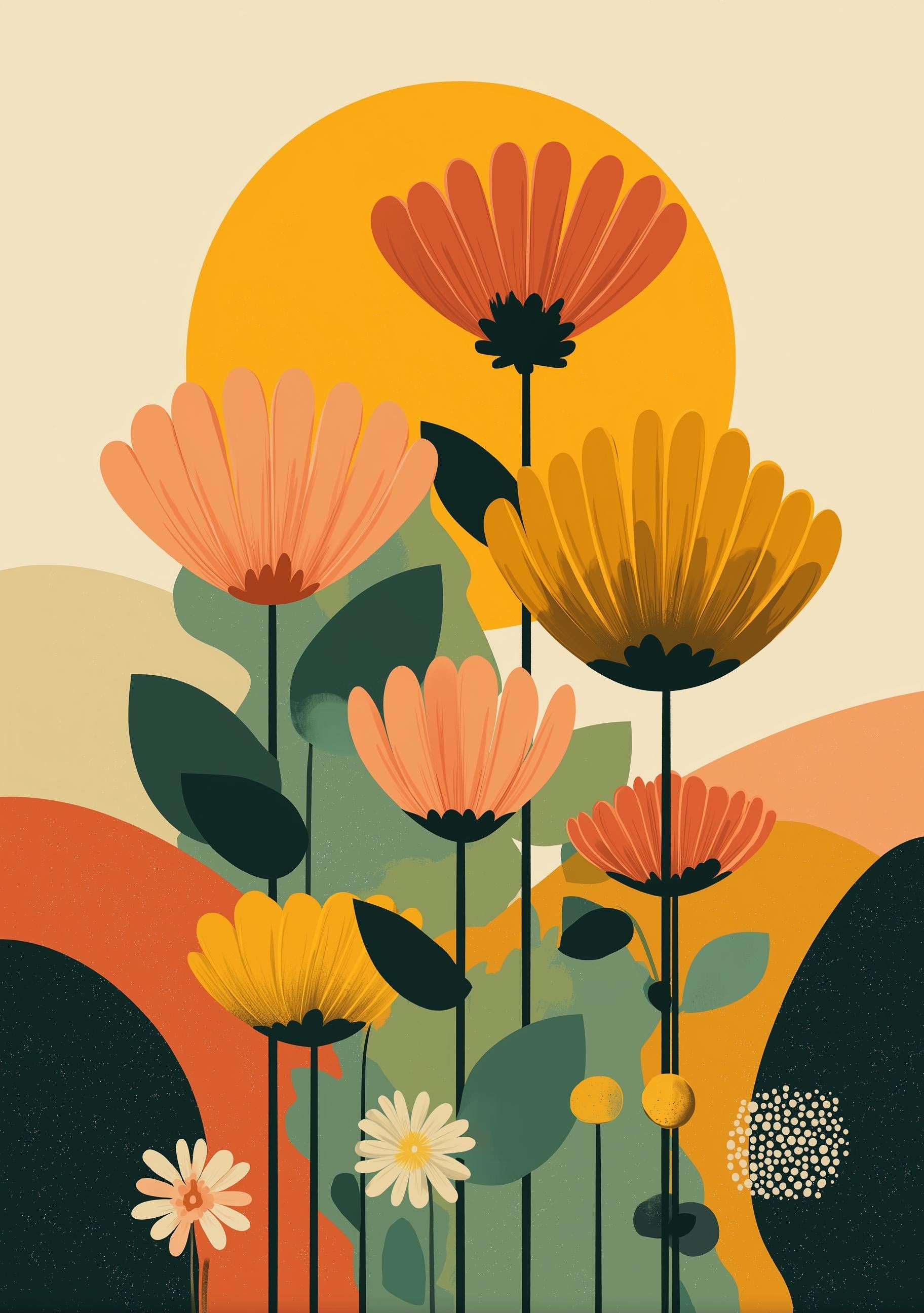 Mid Century Modern Floral Retro Abstract Flower Wall Art by The Wall Art Studio - physical