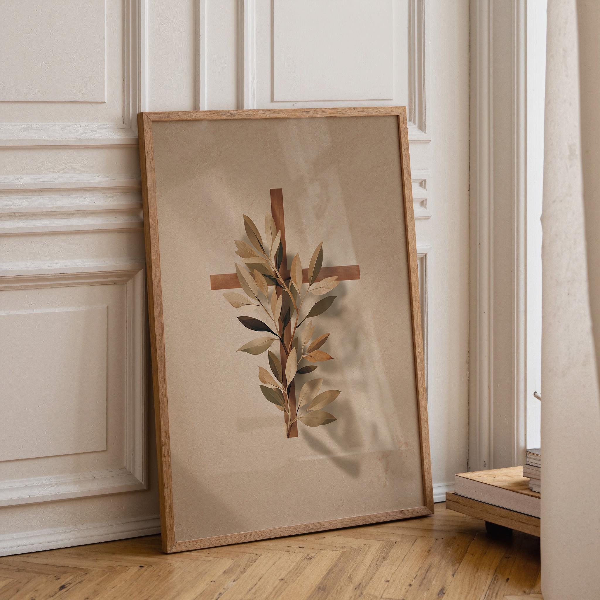 Christian Botanical Cross Neutral Faith Religious Wall Art by The Wall Art Studio