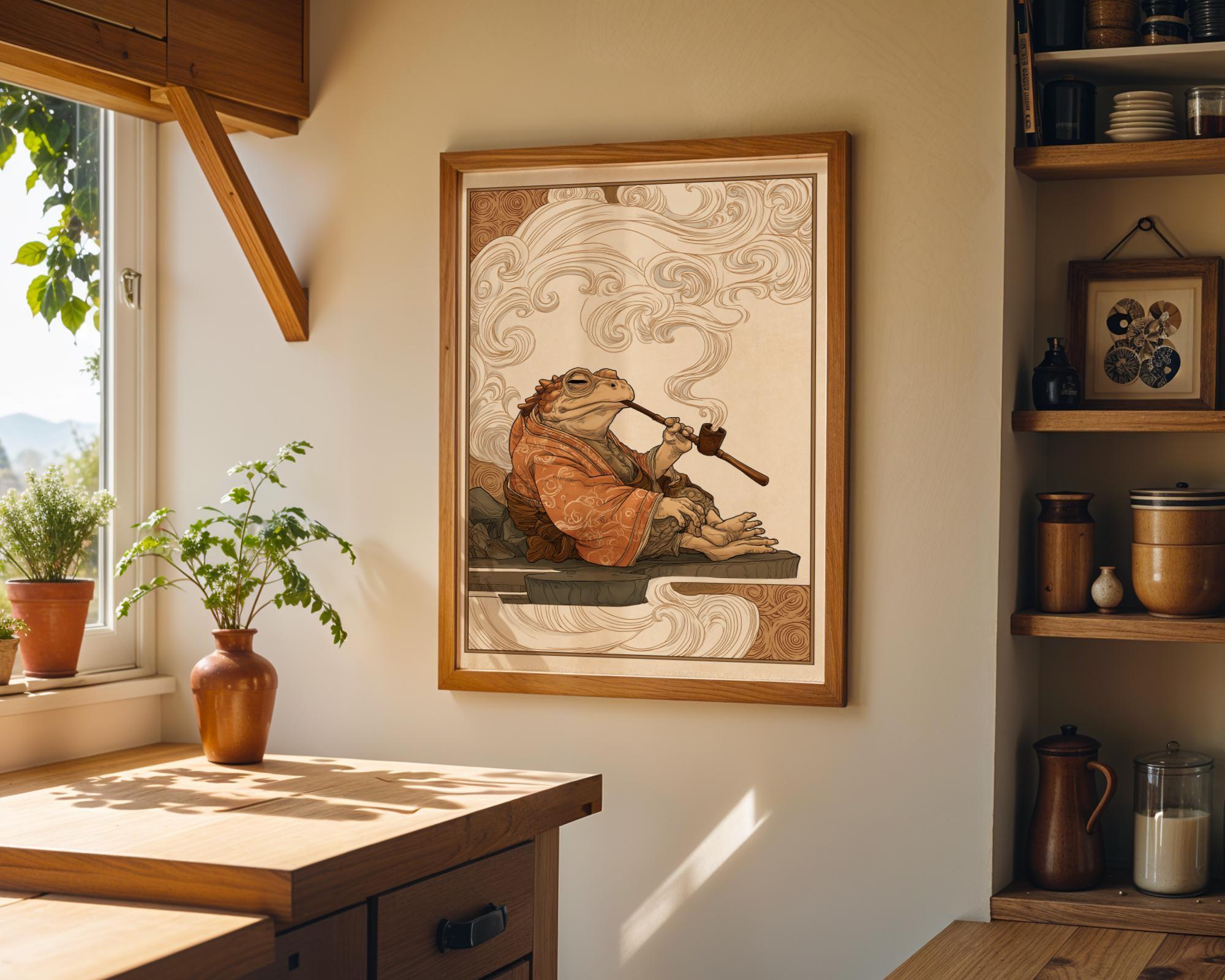 Japanese Frog Frog in Kimono, Yokai-Inspired Wall Art by The Wall Art Studio