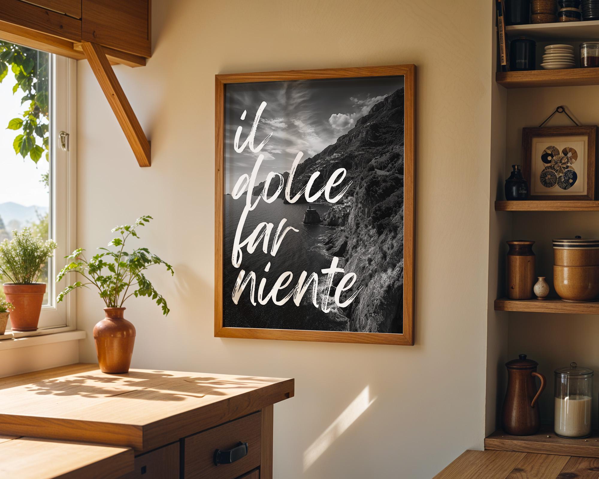 Il Dolce far Niente Black and White Italian Coastal Landscape Wall Art